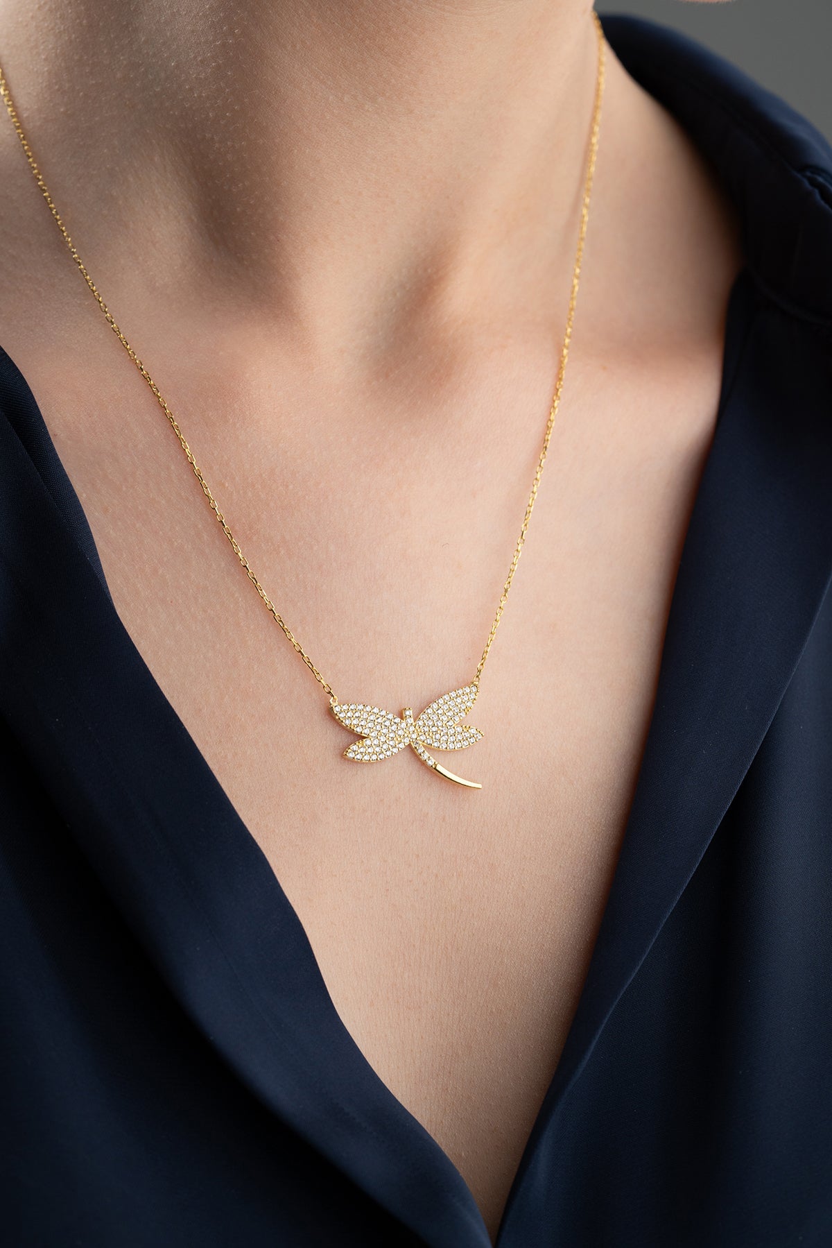 Pave Crystal Dragonfly Necklace