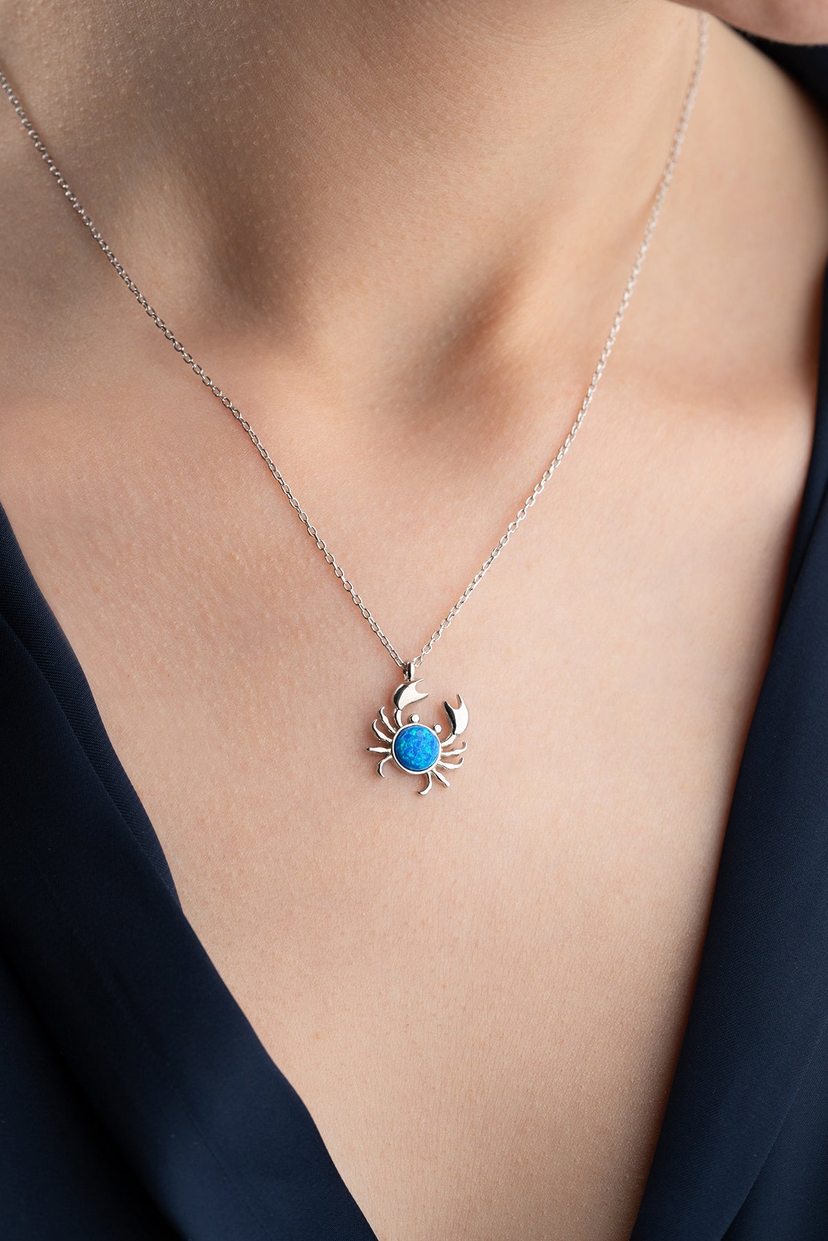 Blue Opal Crab Pendant Necklace