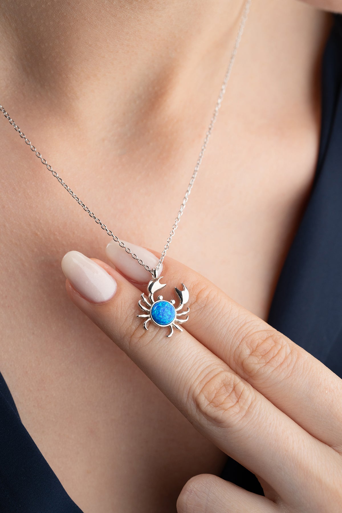 Blue Opal Crab Pendant Necklace