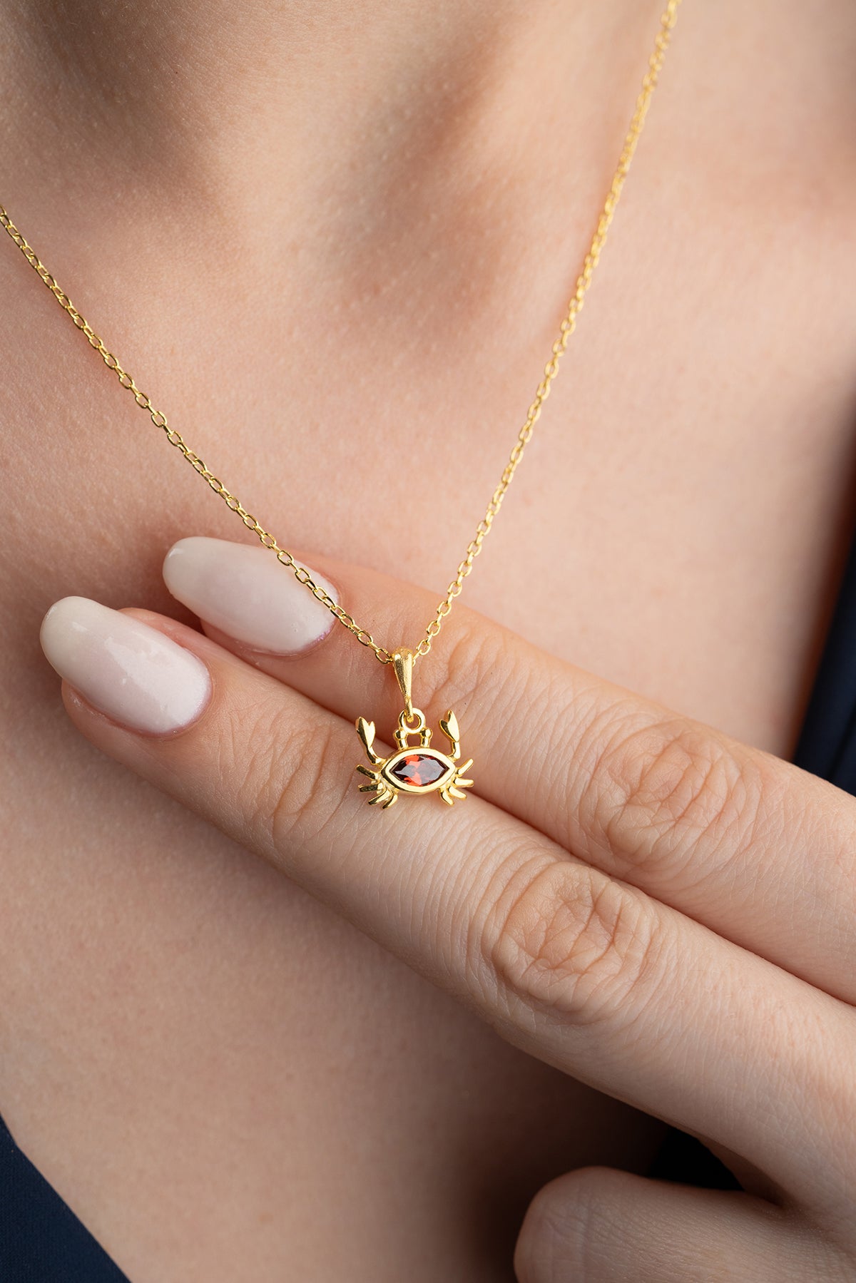 Red Stone Crab Pendant Necklace