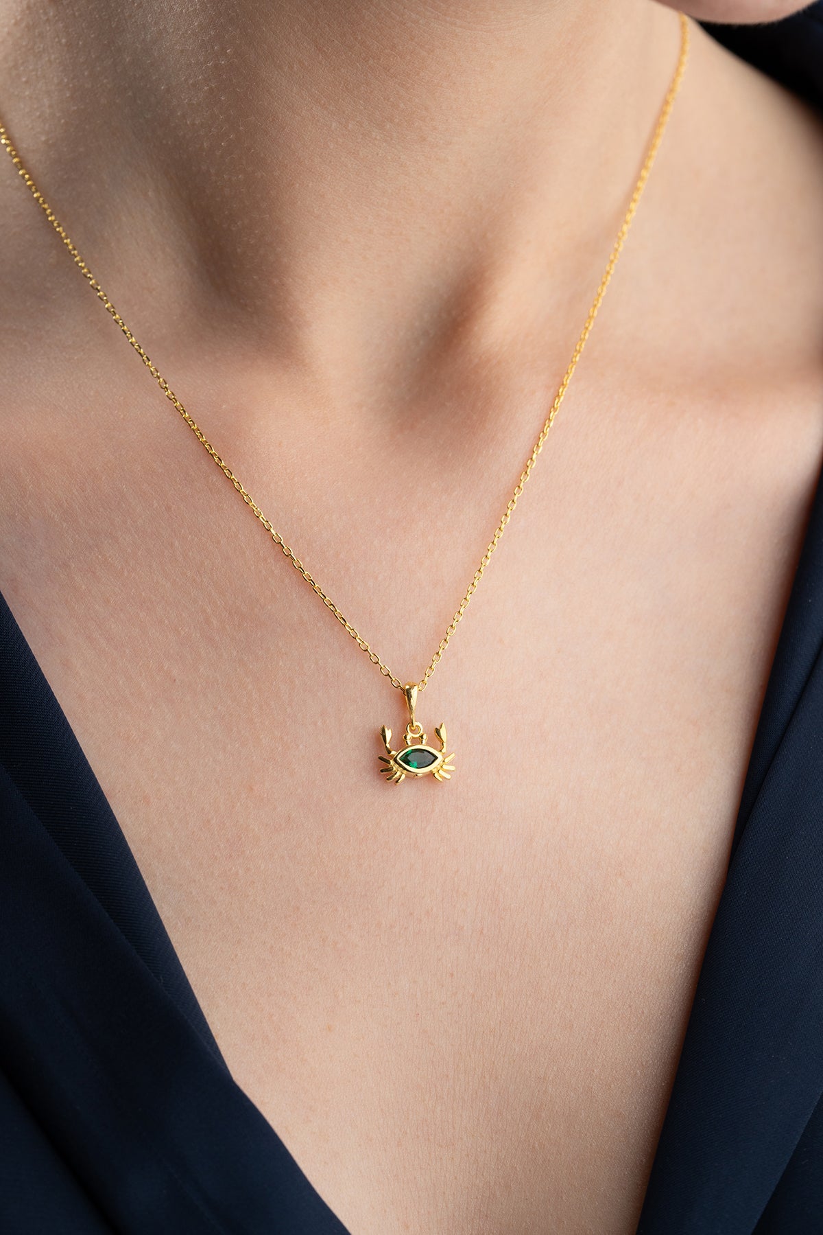 Green Crystal Crab Pendant Necklace