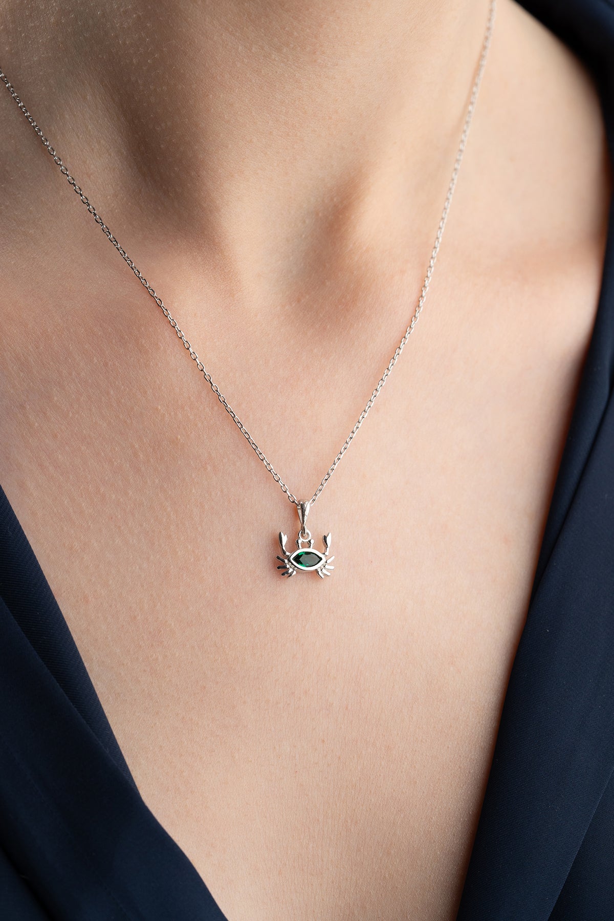Green Crystal Crab Pendant Necklace