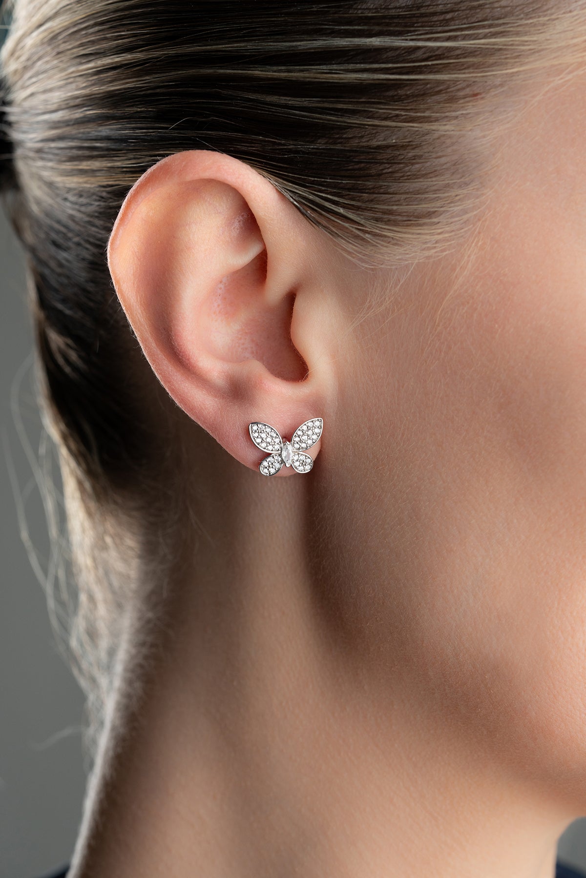 Pave Crystal Butterfly Stud Earrings