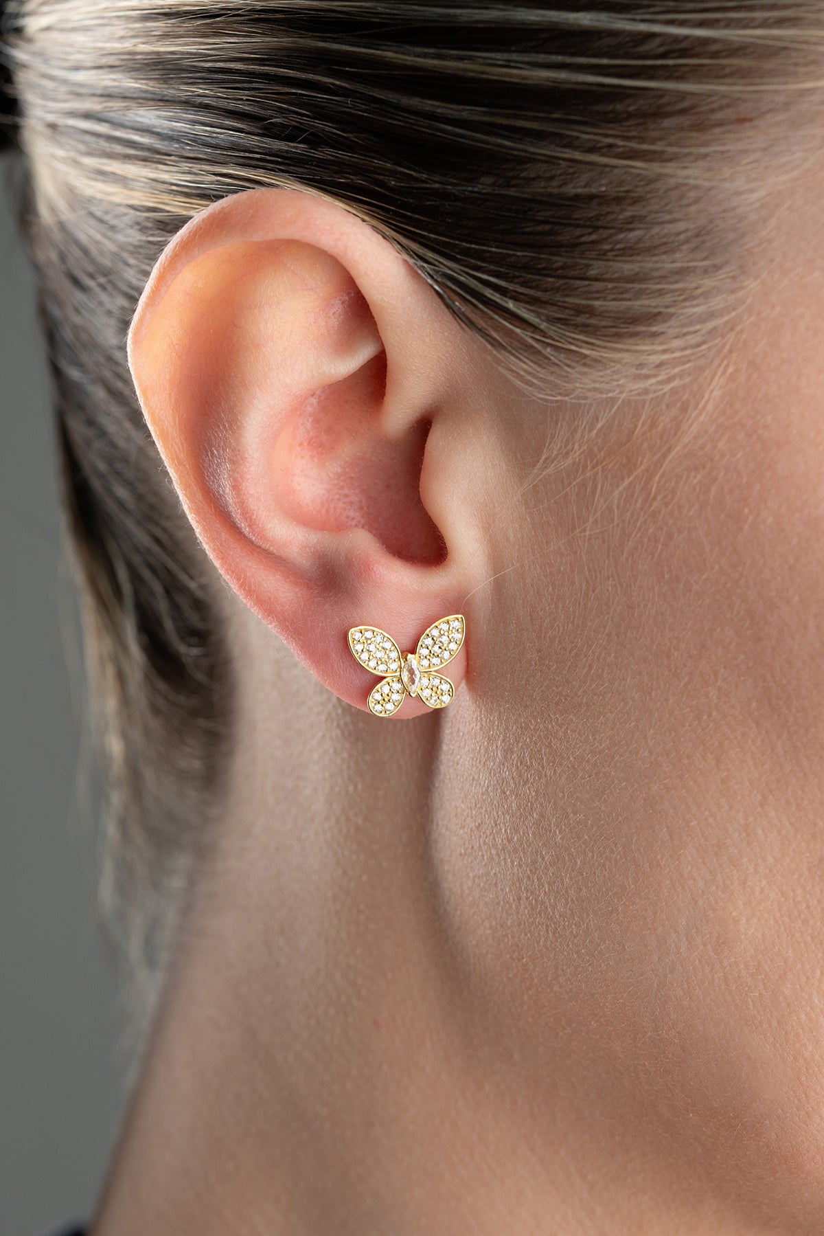 Pave Crystal Butterfly Stud Earrings
