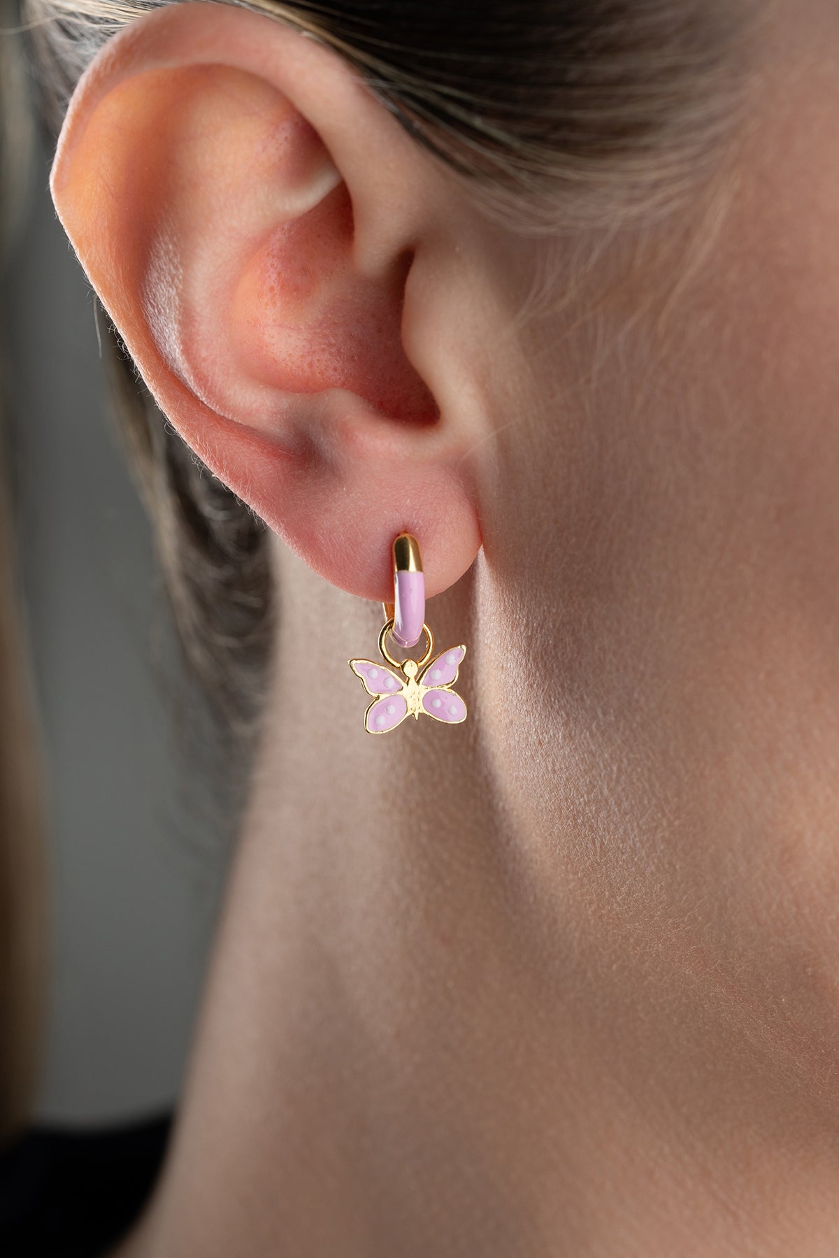 Pink Enamel Butterfly Hoop Earrings