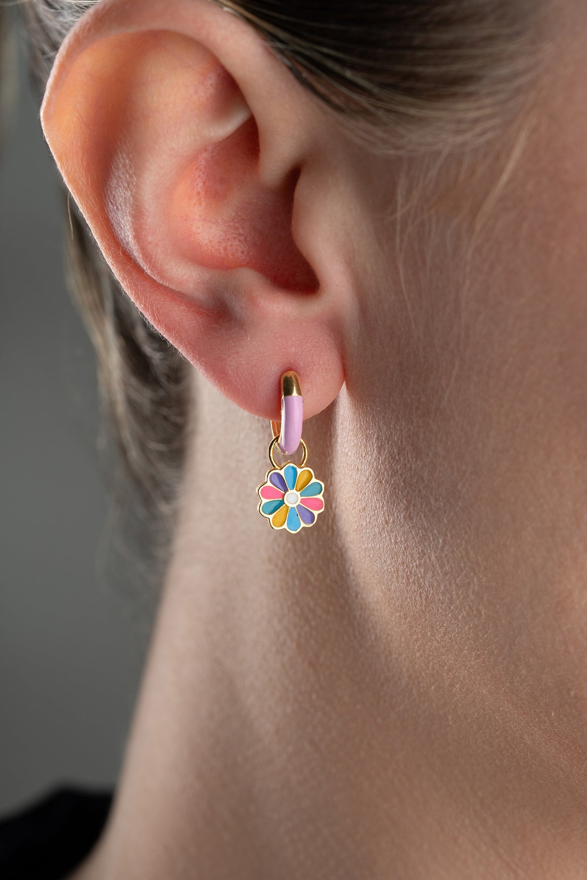 Colorful Daisy Flower Hoop Earrings