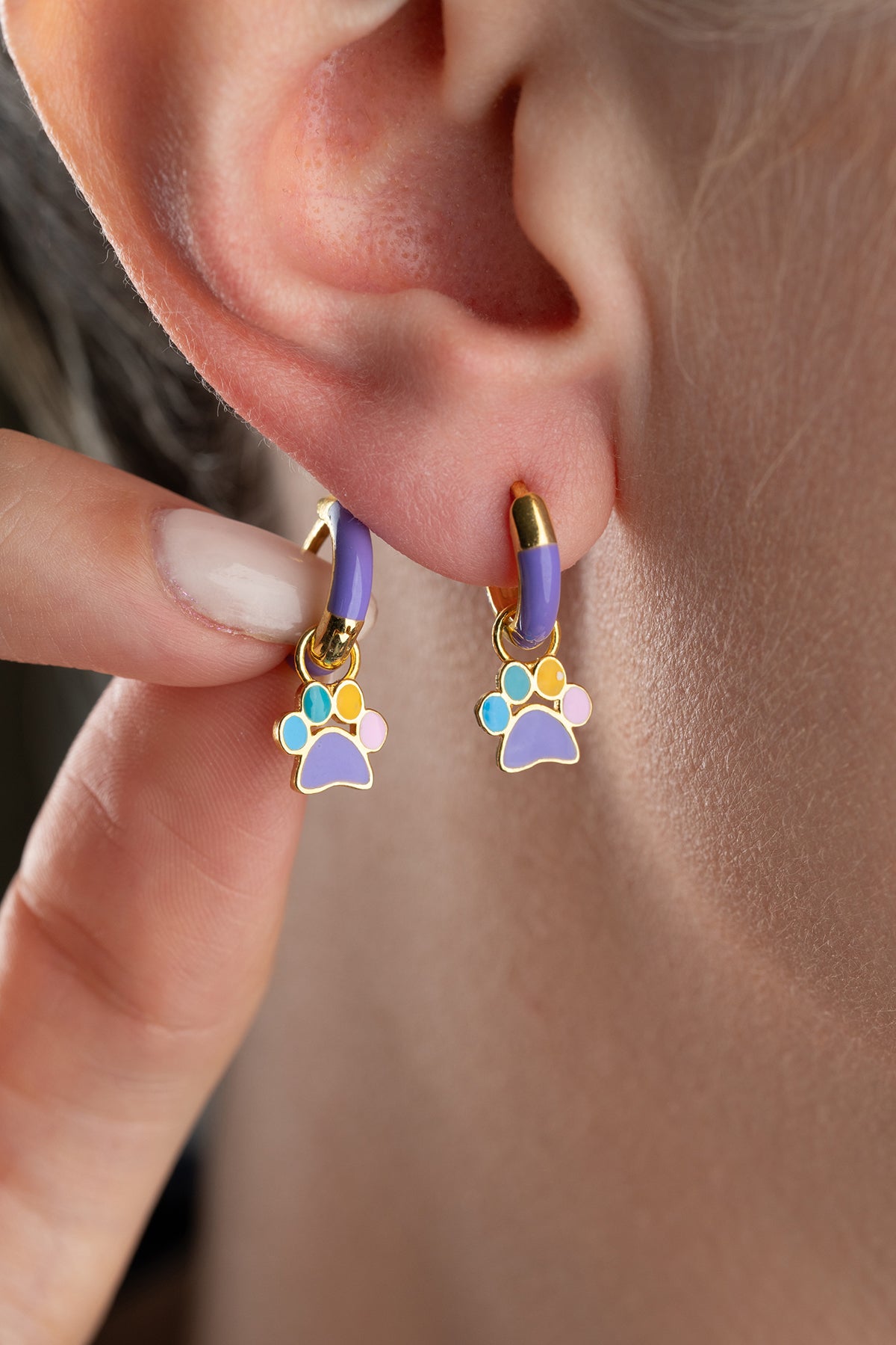 Colorful Paw Print Hoop Earrings