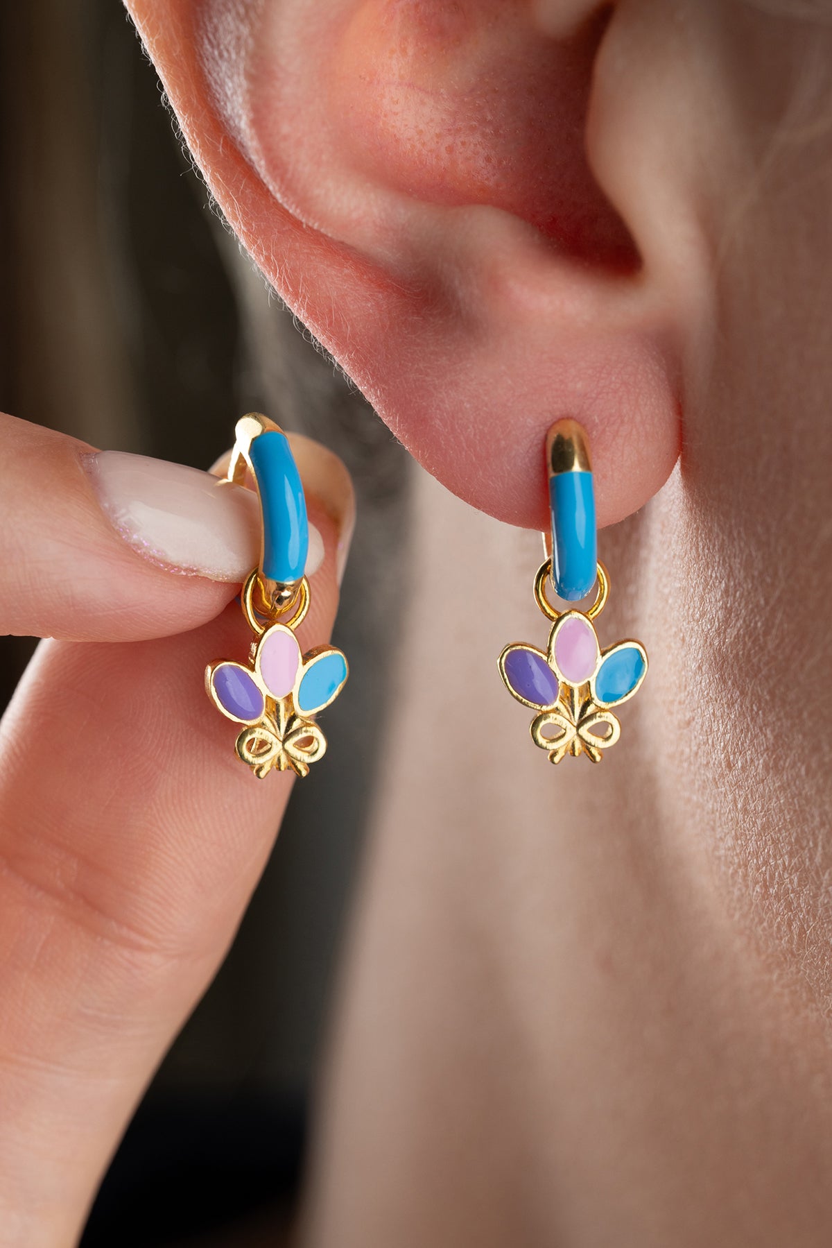 Colorful Enamel Butterfly Hoop Earrings