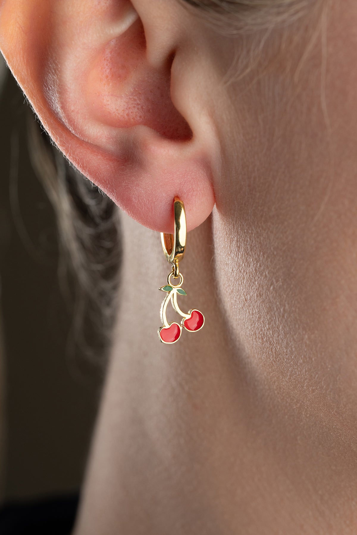 Cherry Enamel Drop Huggie Earrings
