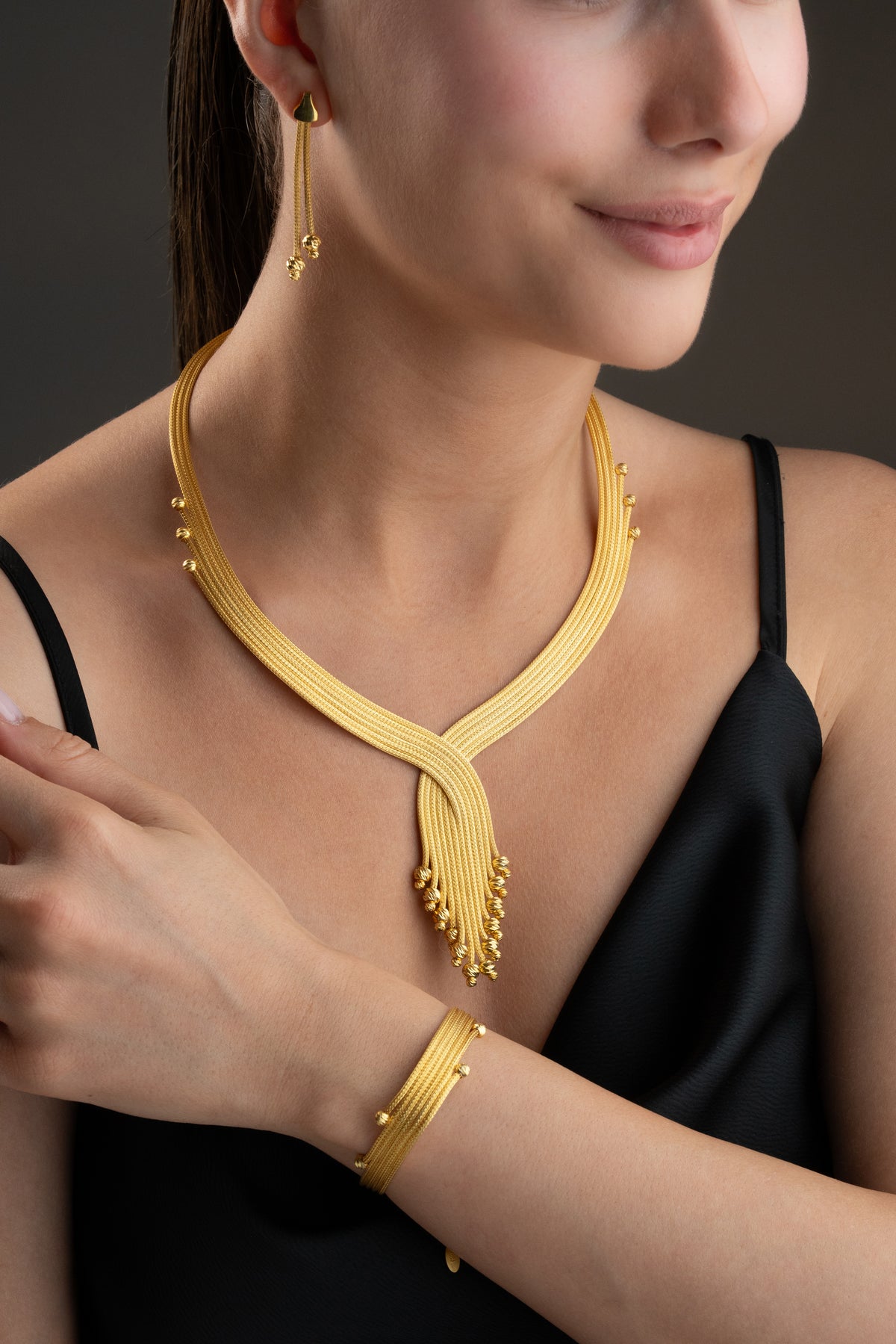 Woven Gold Tassel Jewelry Set