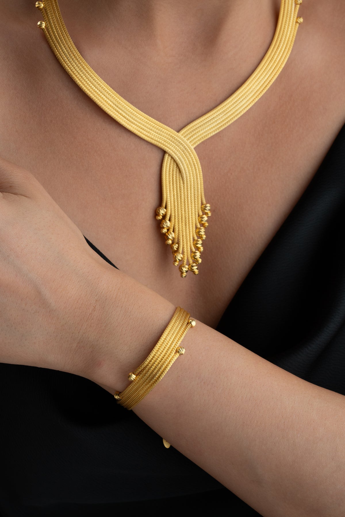 Woven Gold Tassel Jewelry Set