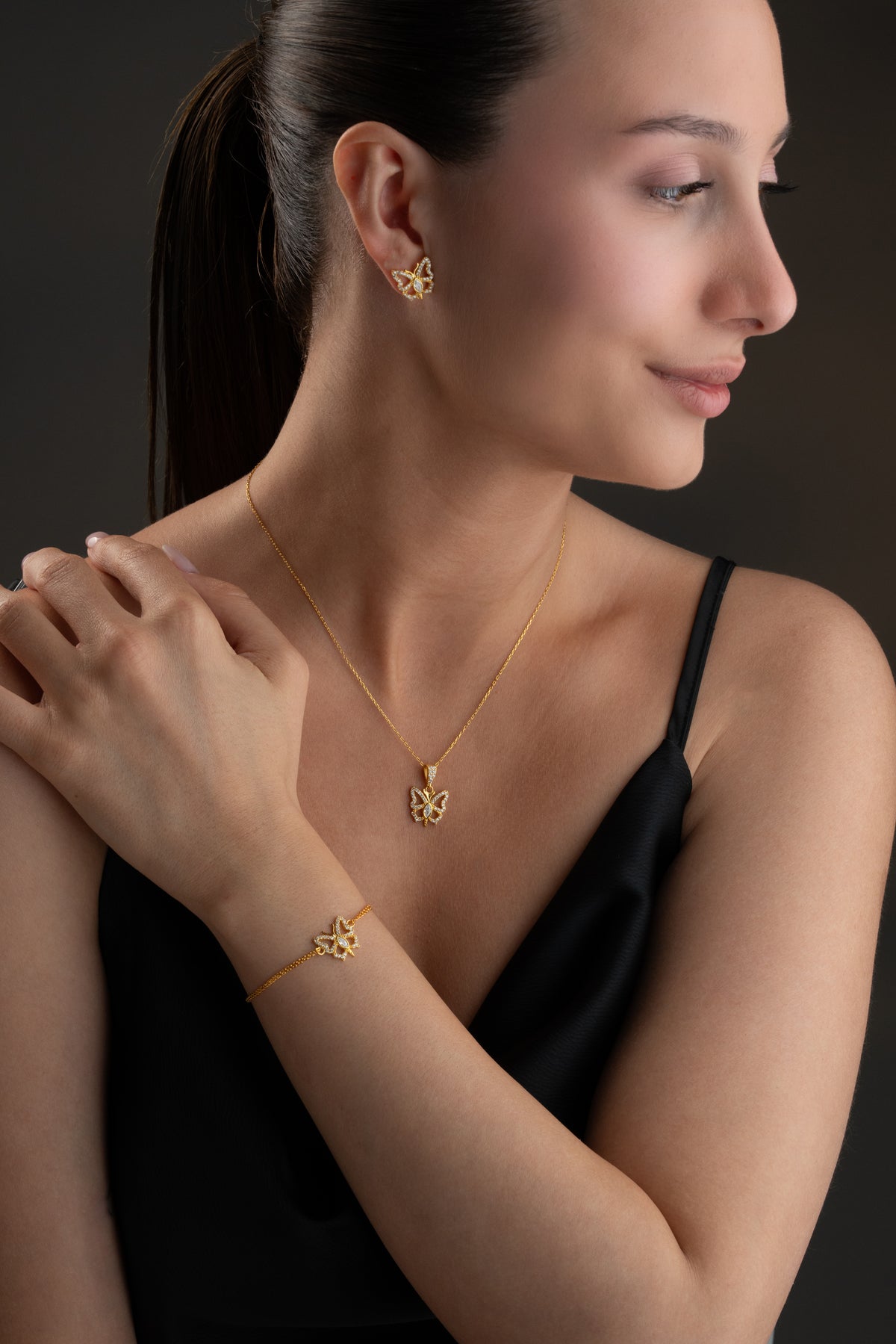 Pave Crystal Butterfly Jewelry Set