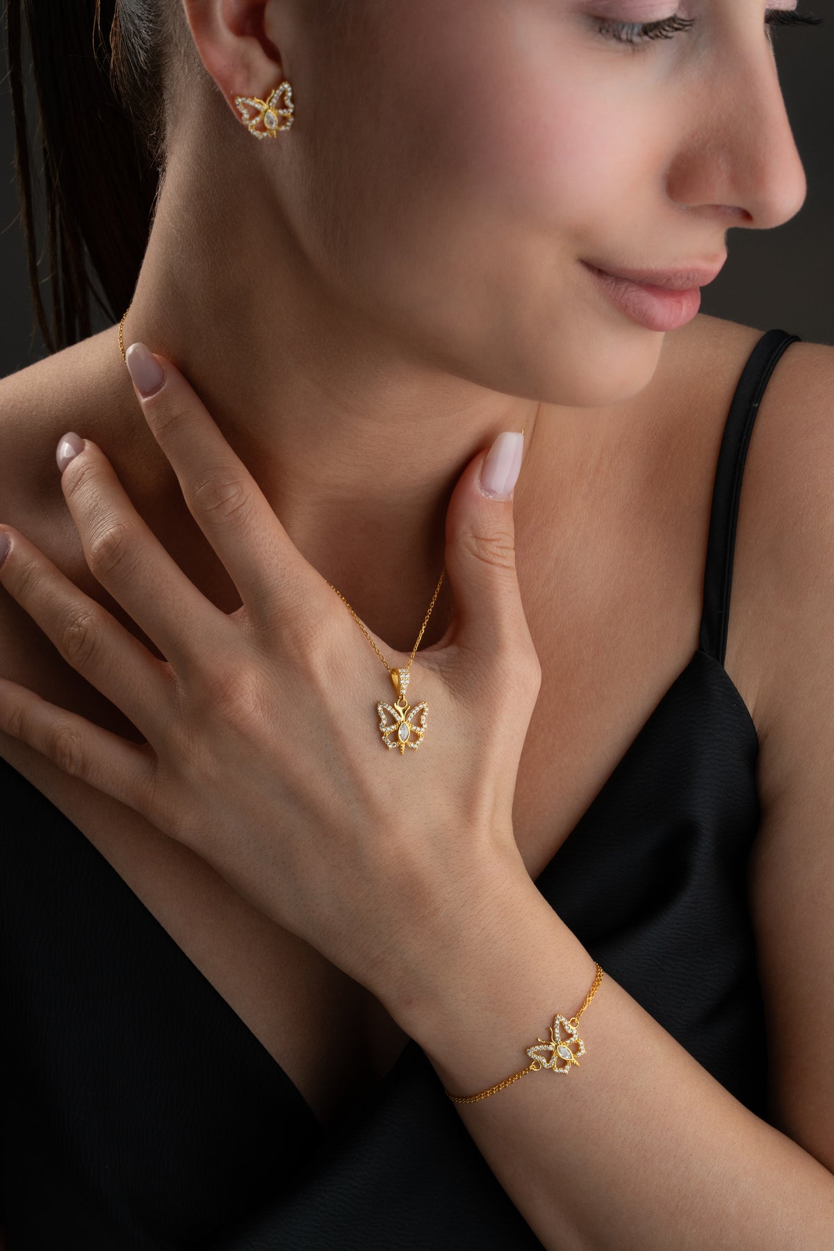 Pave Crystal Butterfly Jewelry Set