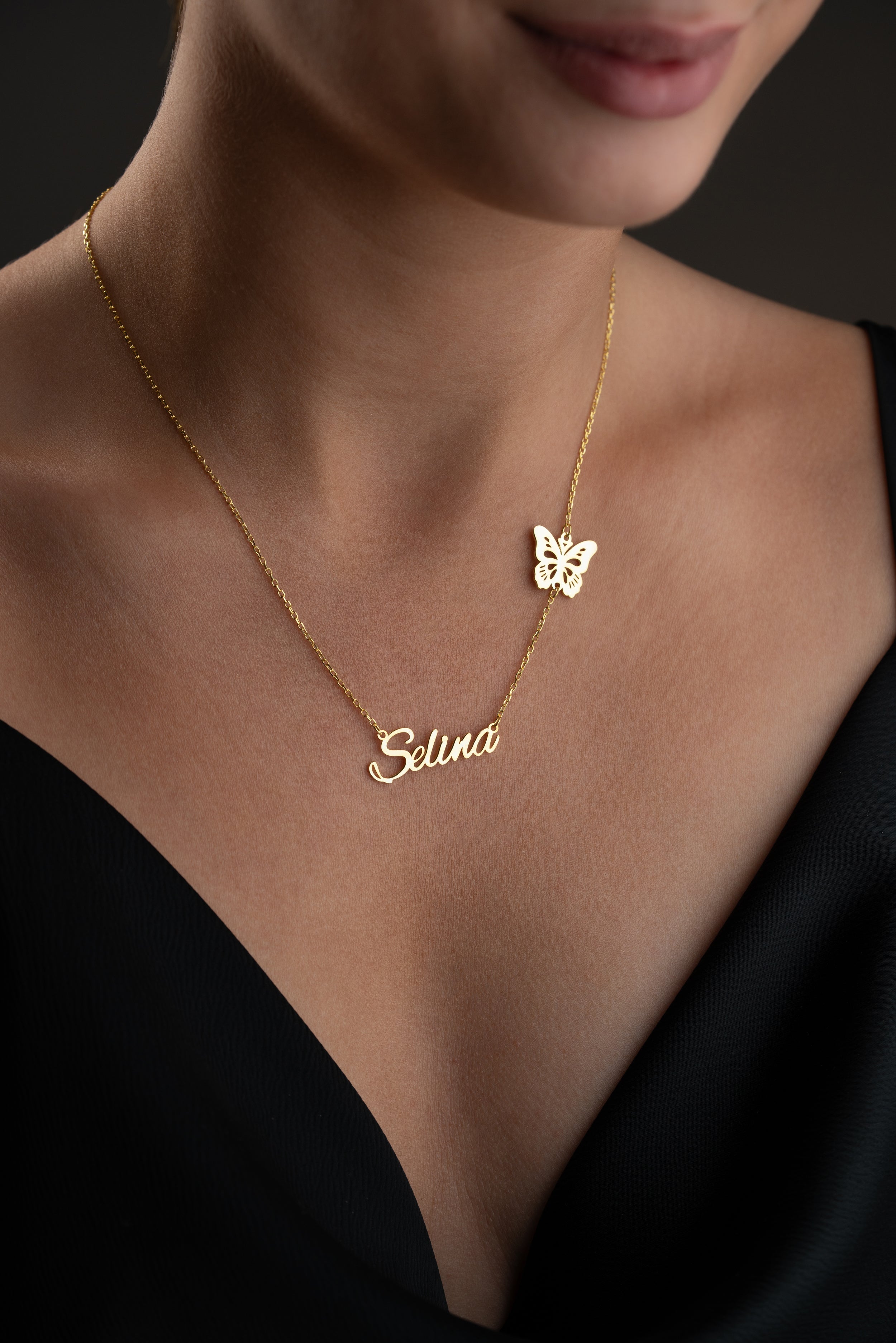 Custom Name Necklace with Butterfly Charm