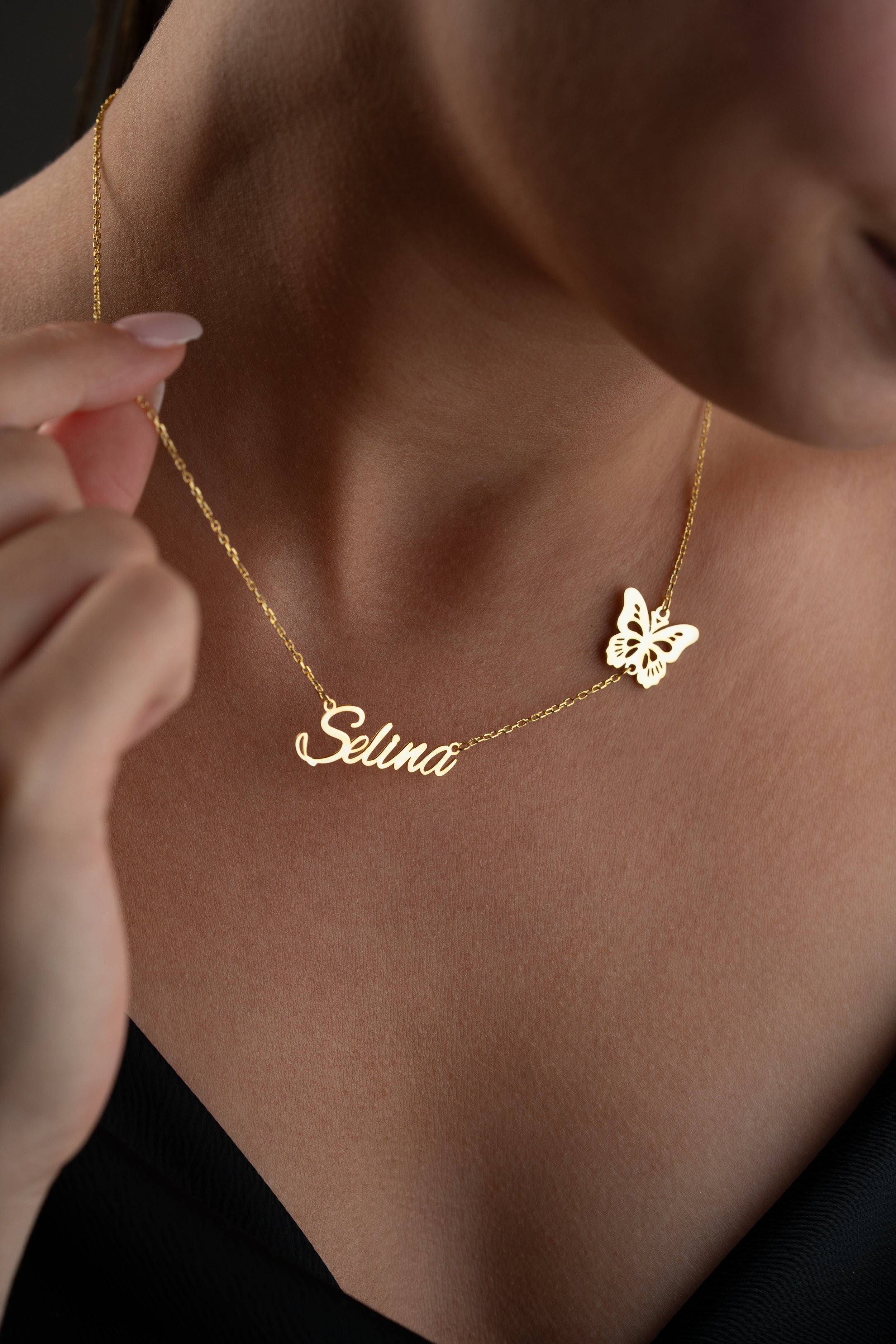 Custom Name Necklace with Butterfly Charm