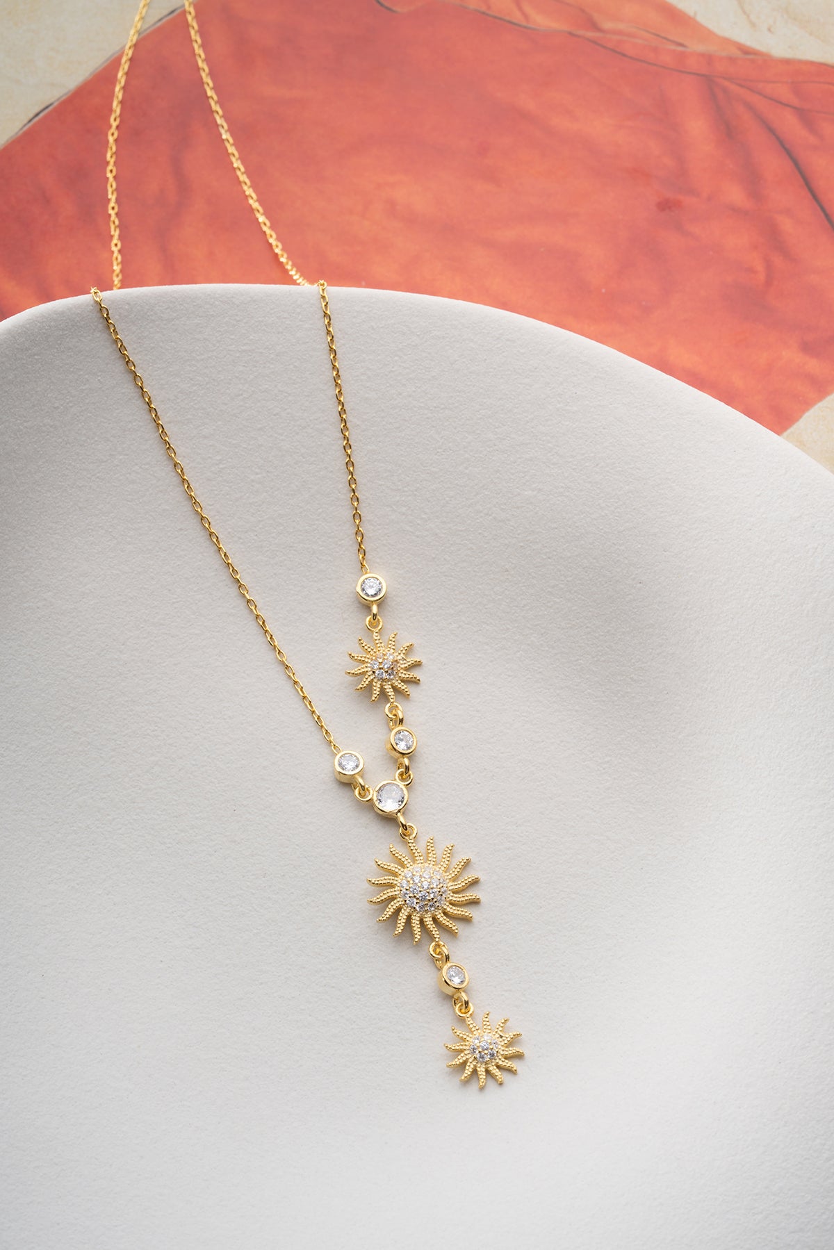 Gold Sunburst Lariat Necklace