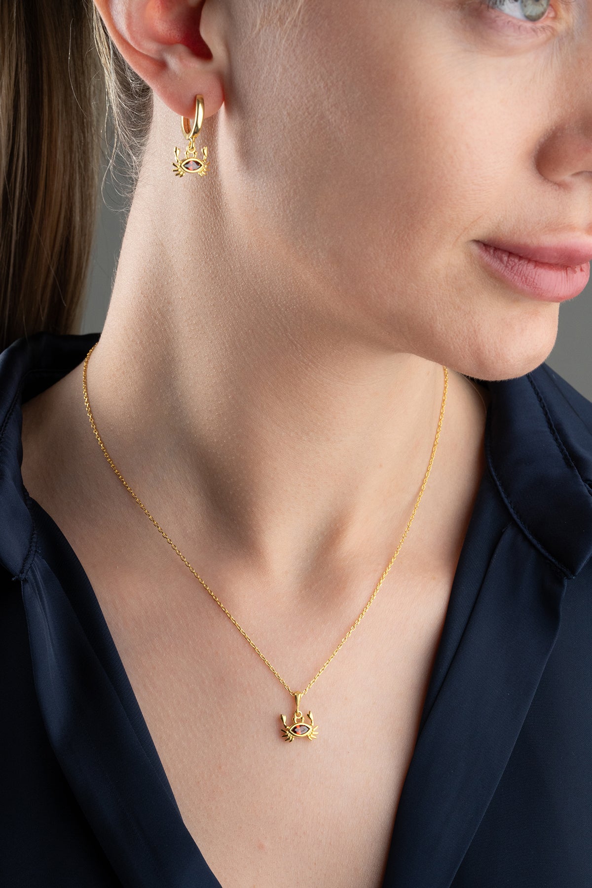 Crab Charm Necklace and Earring Set