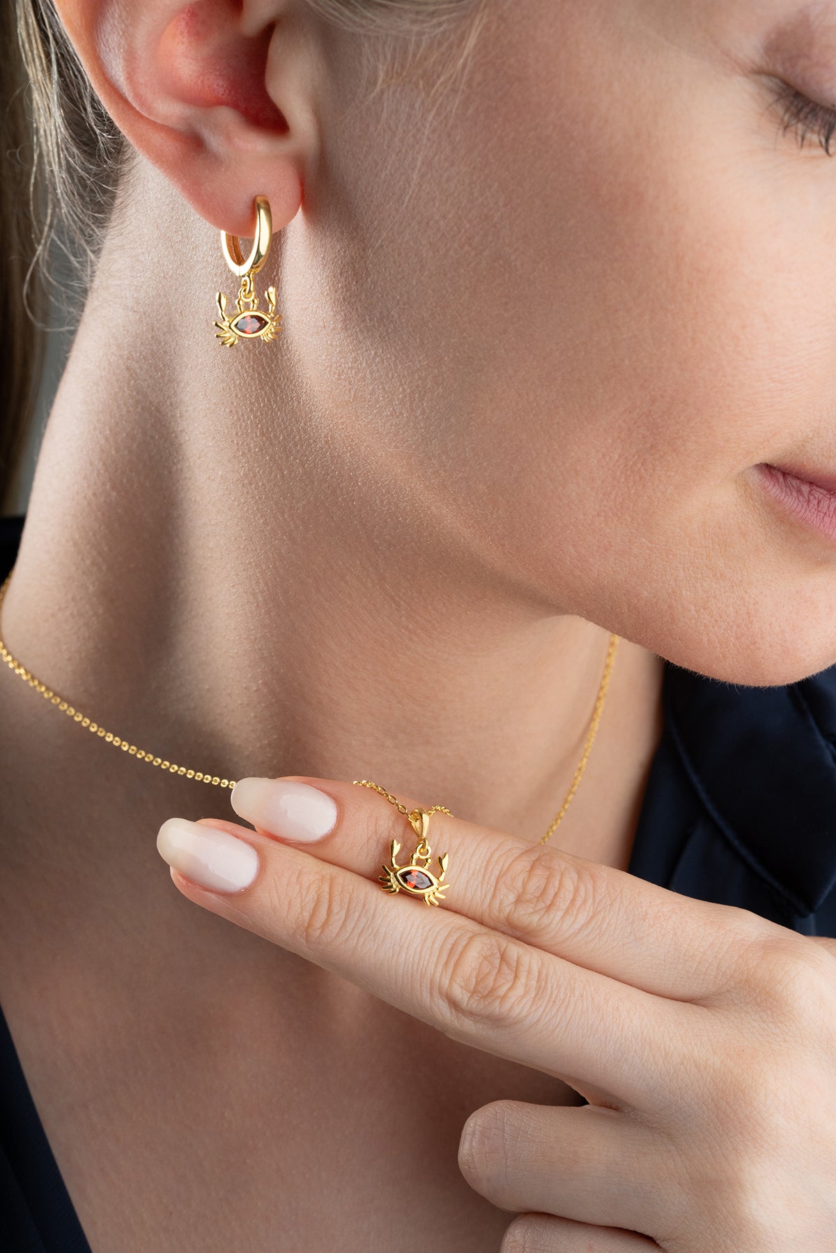 Crab Charm Necklace and Earring Set