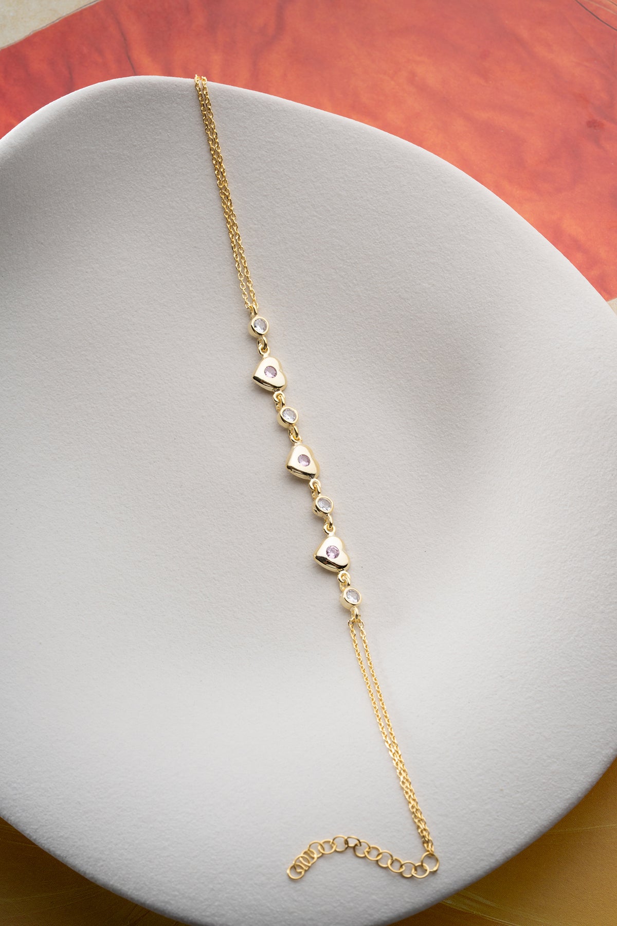 Heart Charm Station Bracelet in Gold