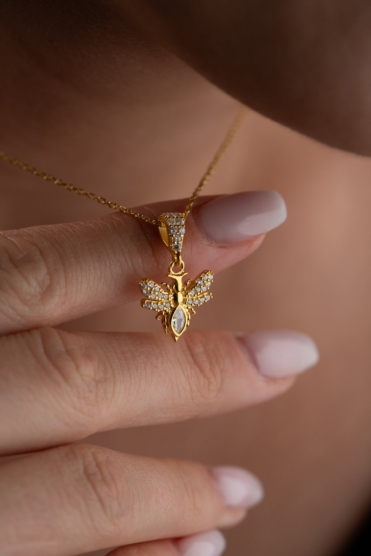 Pave Crystal Bee Pendant Necklace
