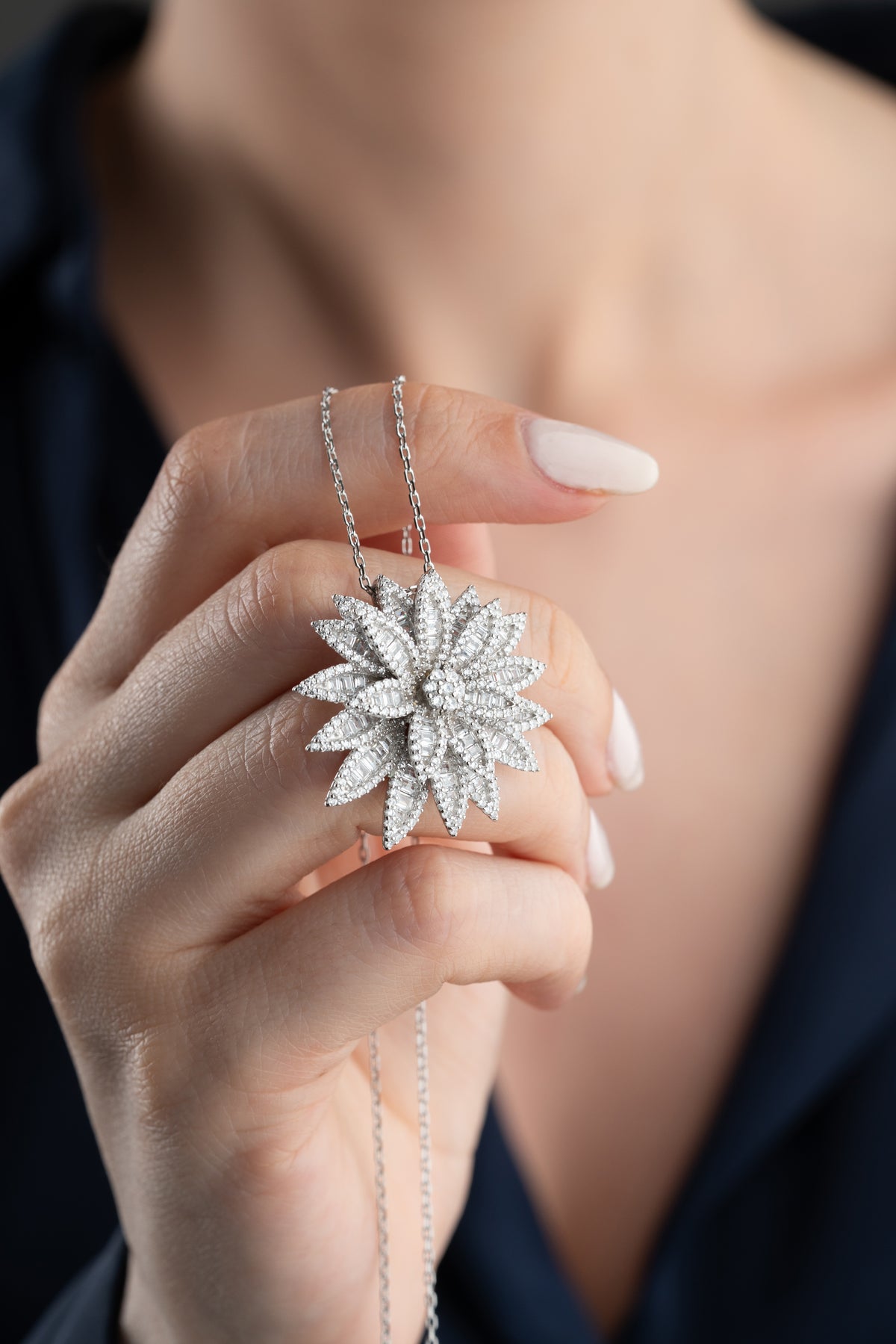 Layered Lotus Flower Pendant Necklace