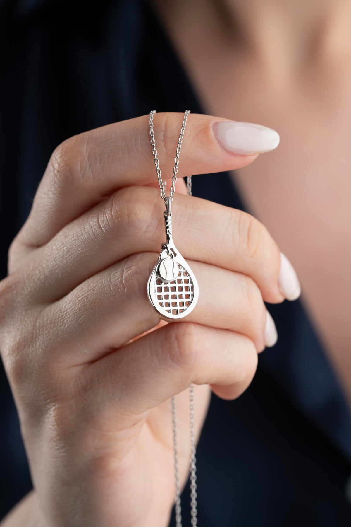 Tennis Racket and Ball Charm Necklace