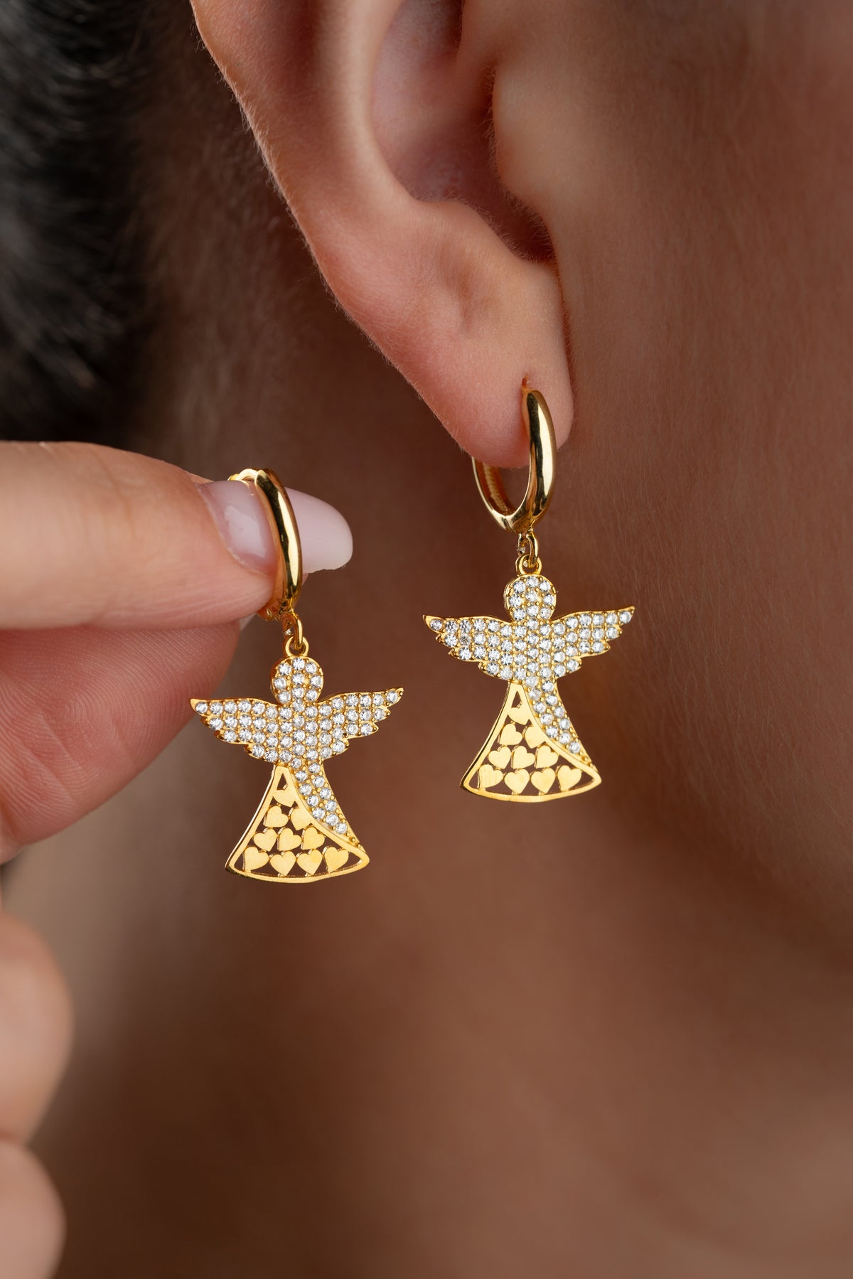 Gold Angel Charm Huggie Earrings