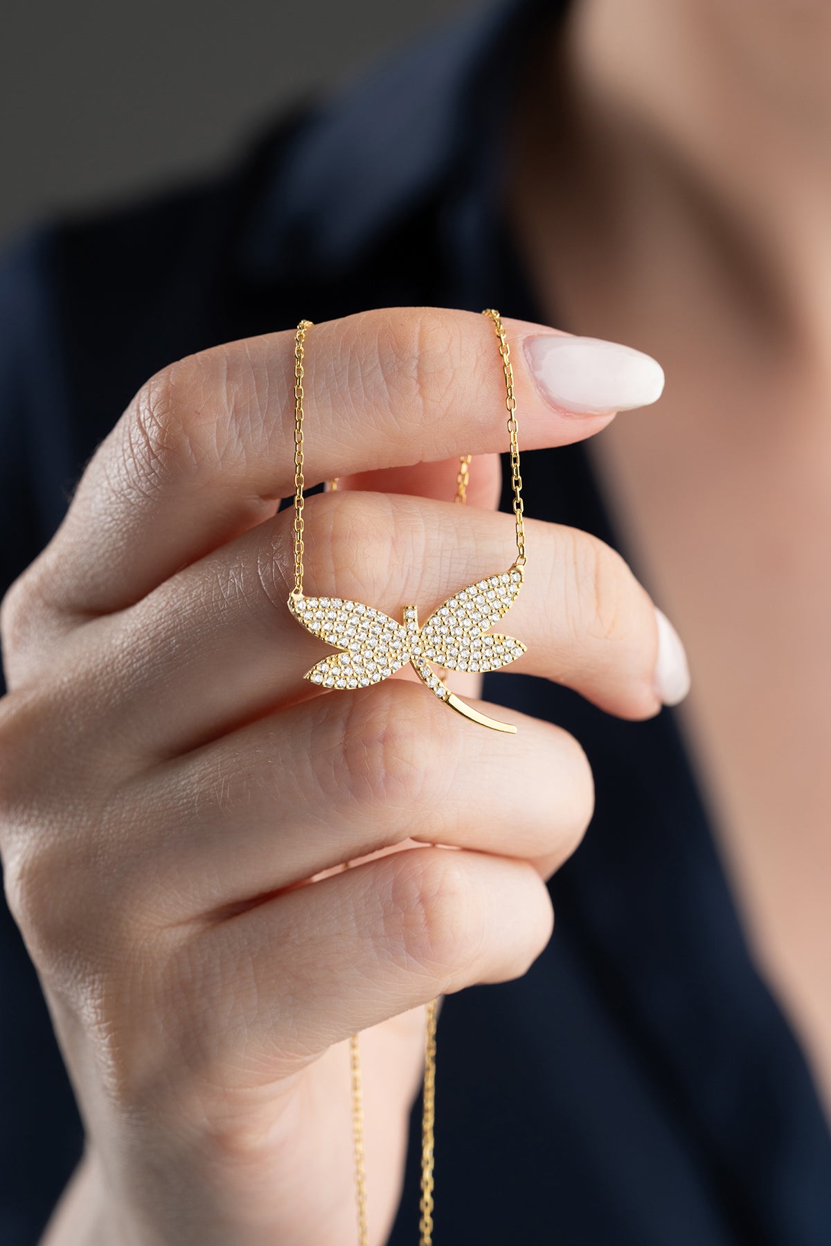 Pave Crystal Dragonfly Necklace