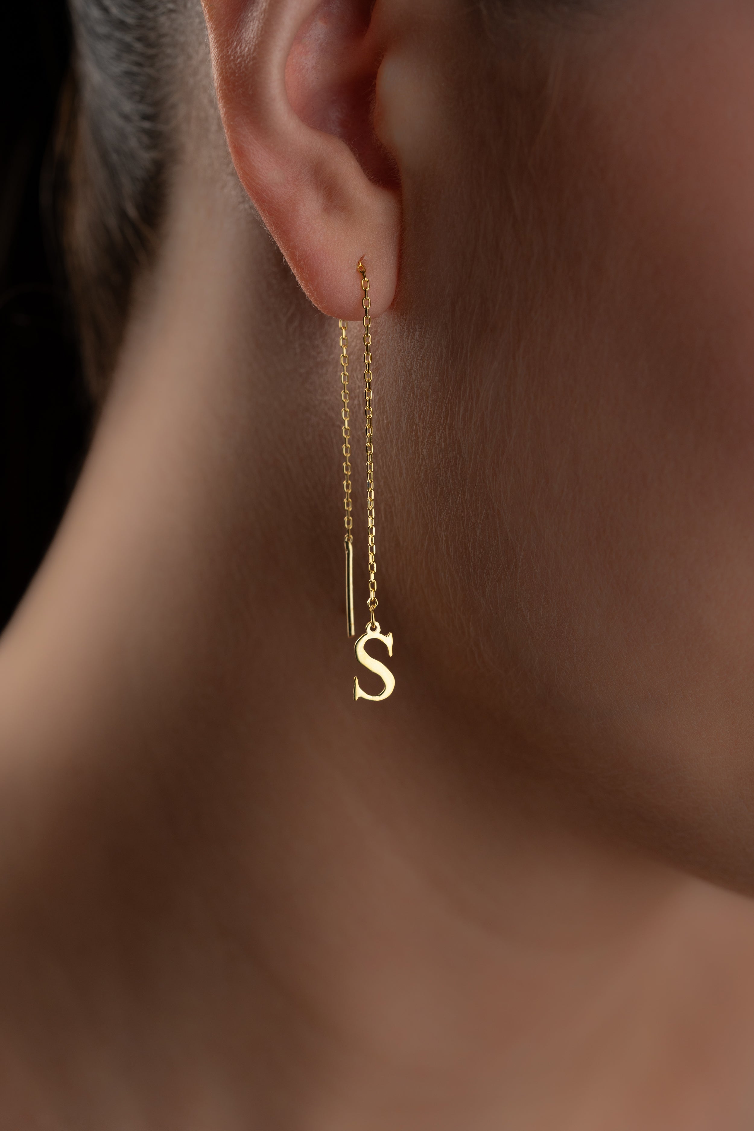 Custom Initial Threader Earrings in Gold