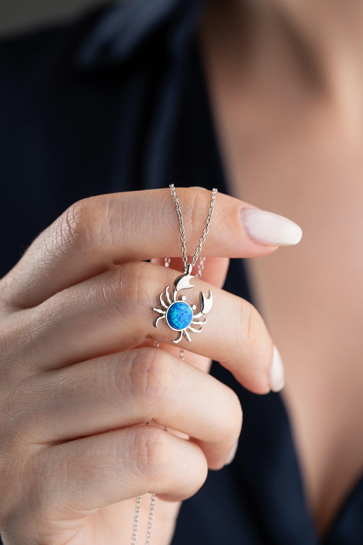 Blue Opal Crab Pendant Necklace