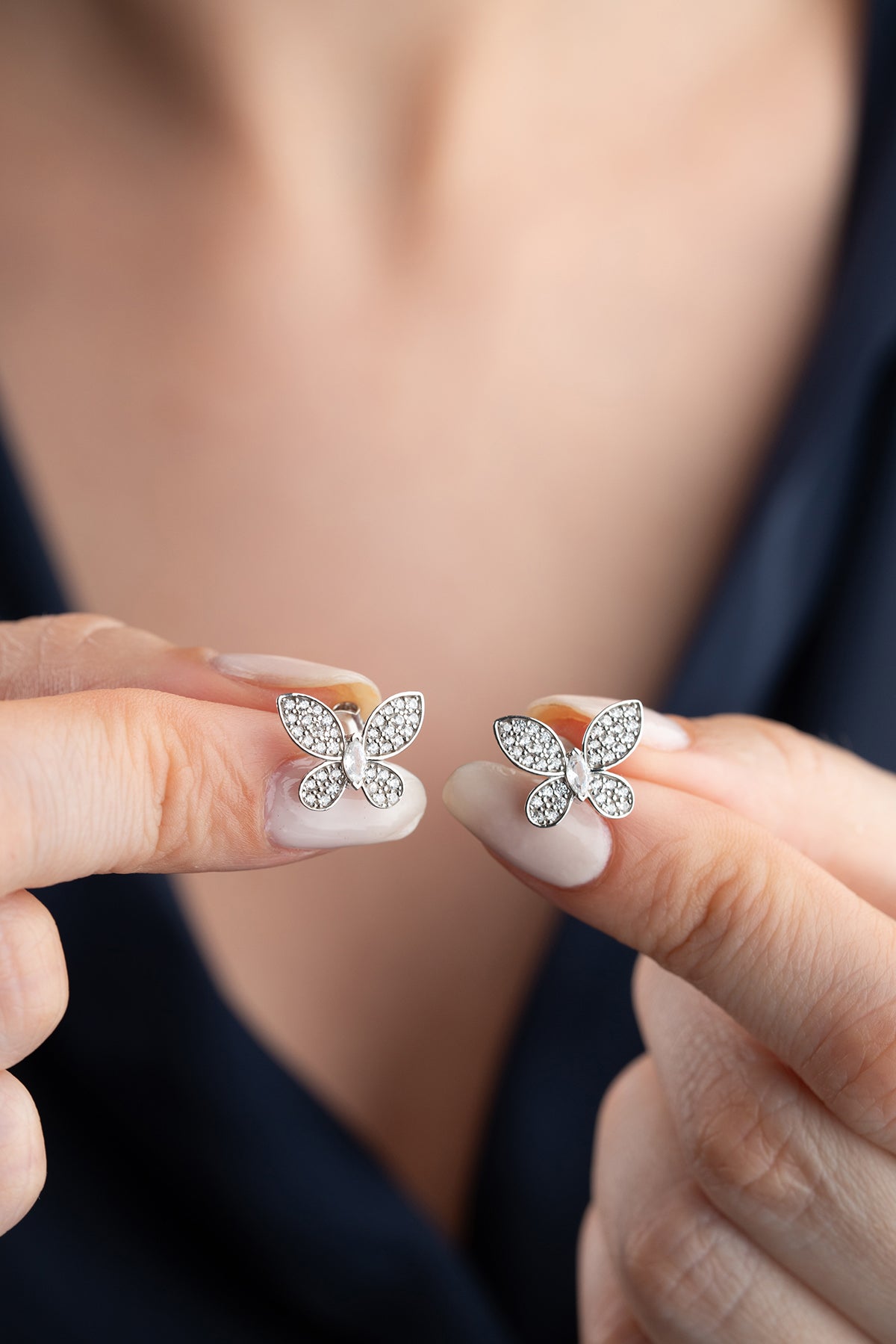 Pave Crystal Butterfly Stud Earrings
