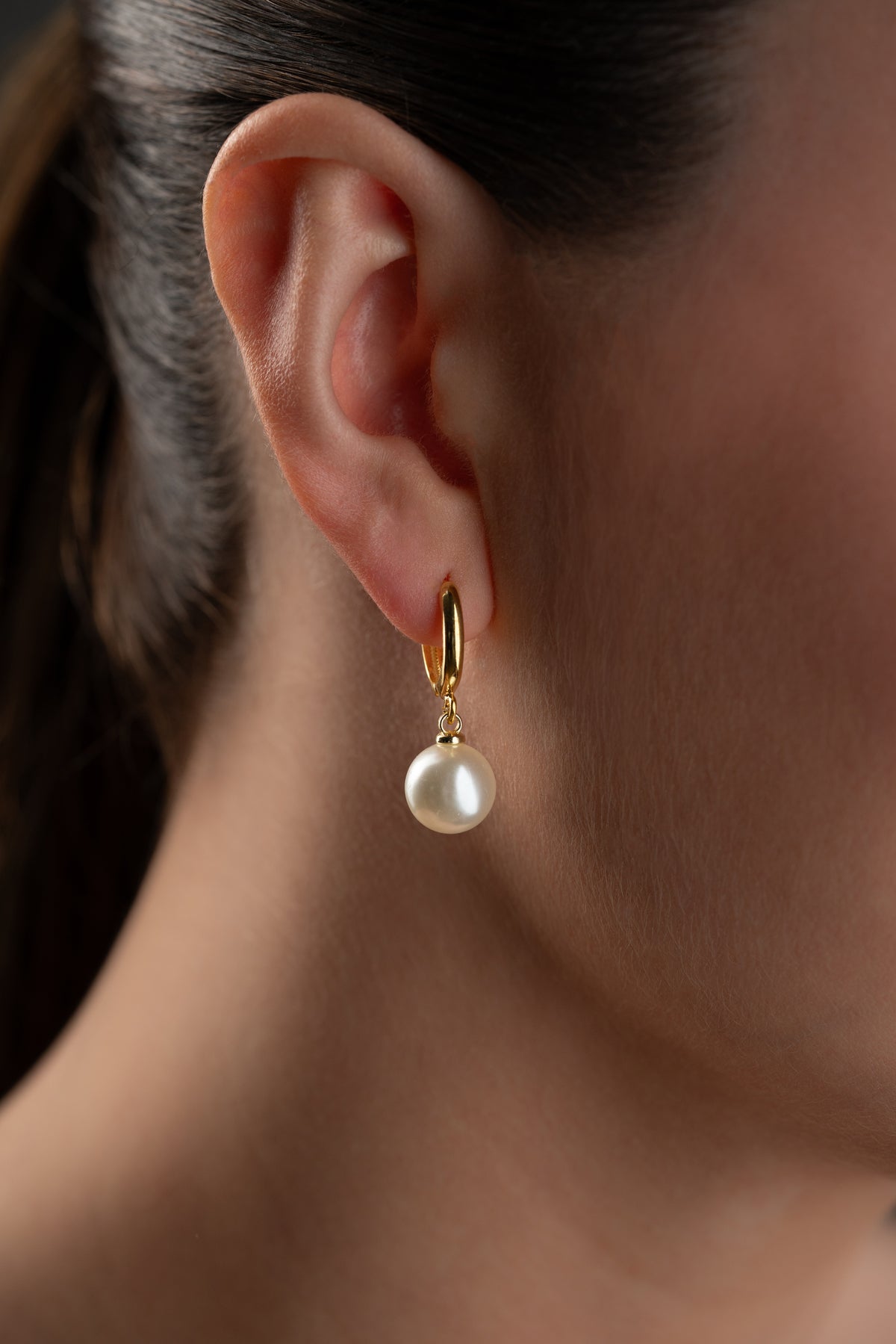 Pearl Drop Huggie Hoop Earrings