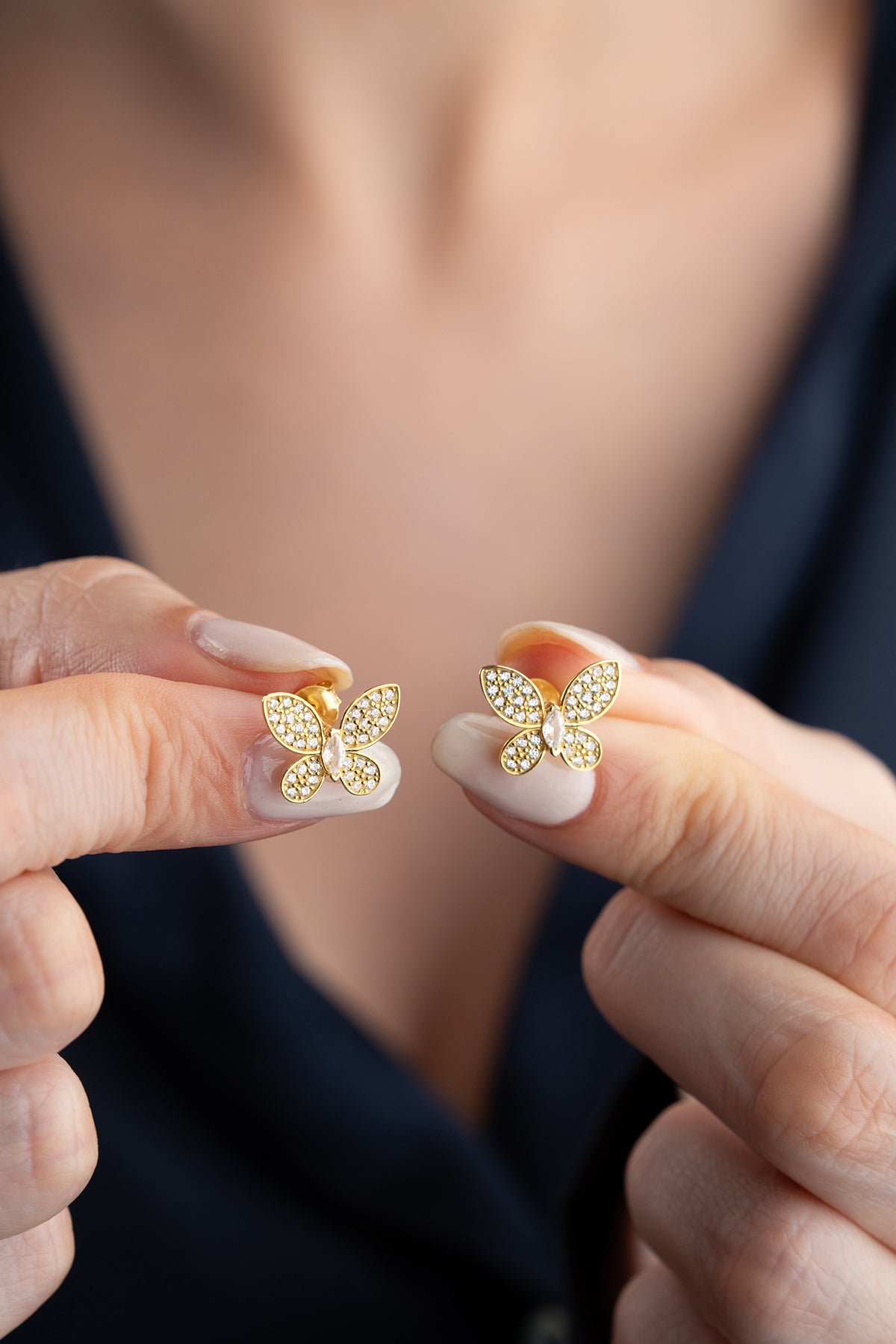 Pave Crystal Butterfly Stud Earrings