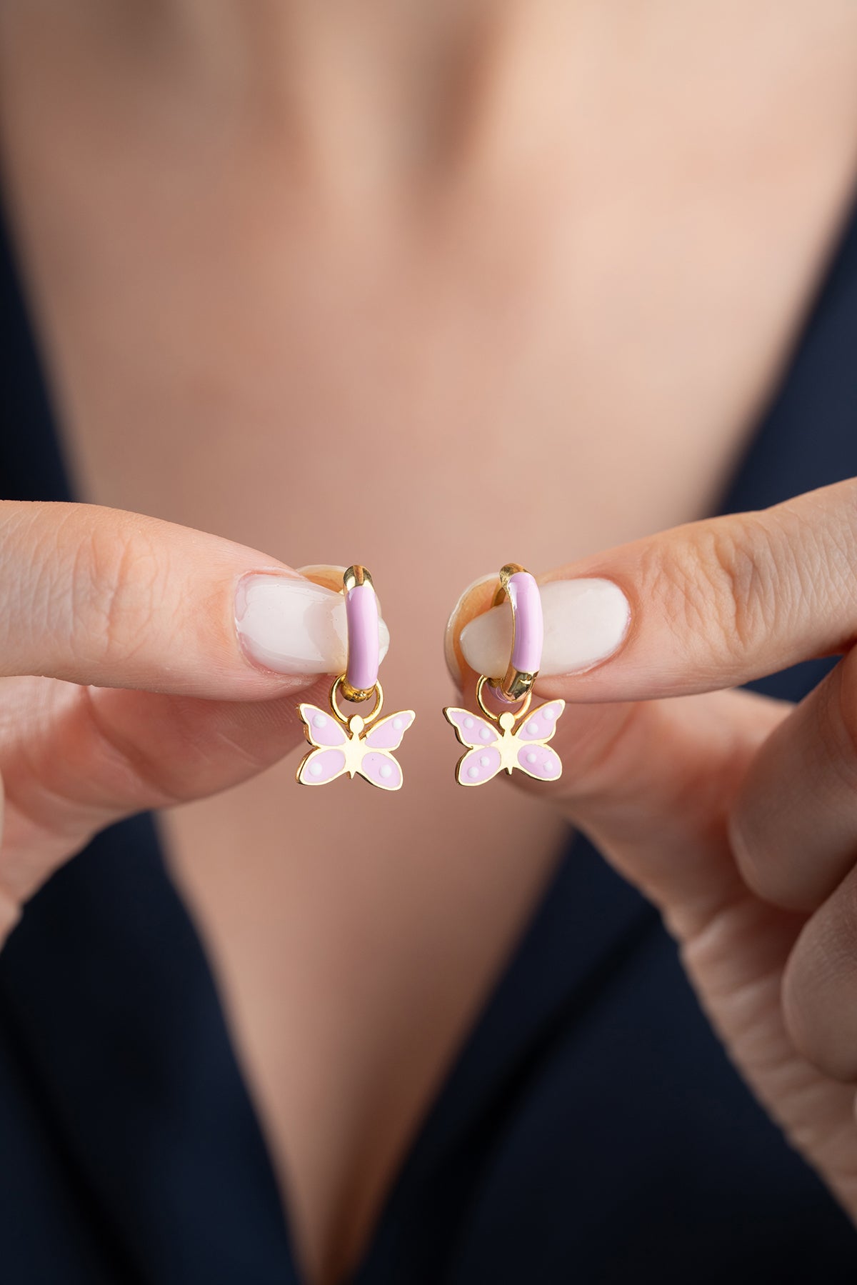 Pink Enamel Butterfly Hoop Earrings