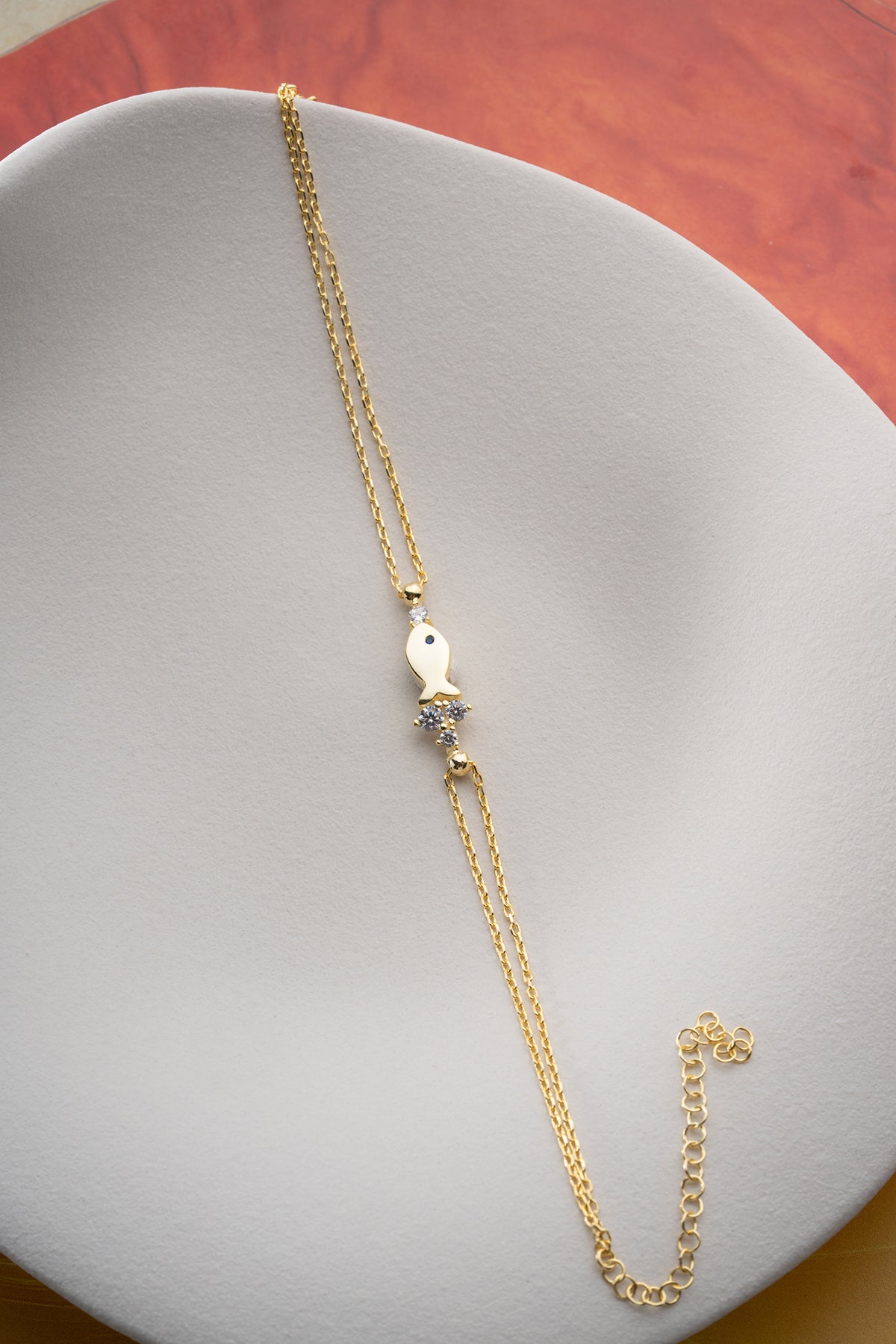 Gold Fish Charm Bracelet in Enamel