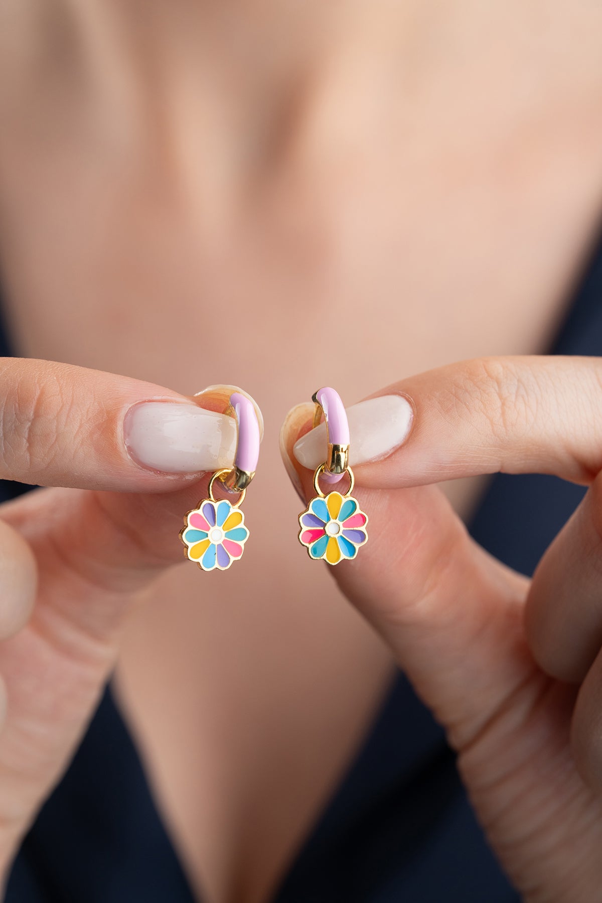 Colorful Daisy Flower Hoop Earrings
