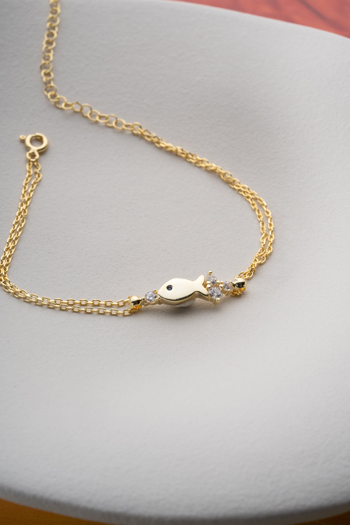 Gold Fish Charm Bracelet in Enamel