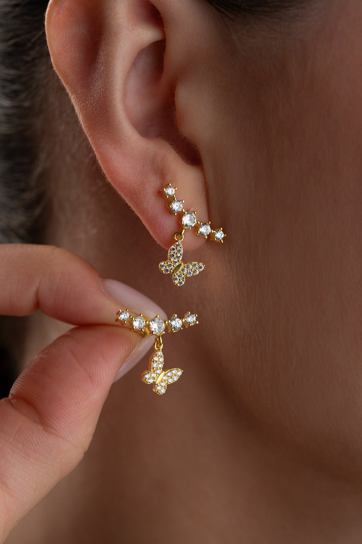Crystal Butterfly Ear Climber Earrings