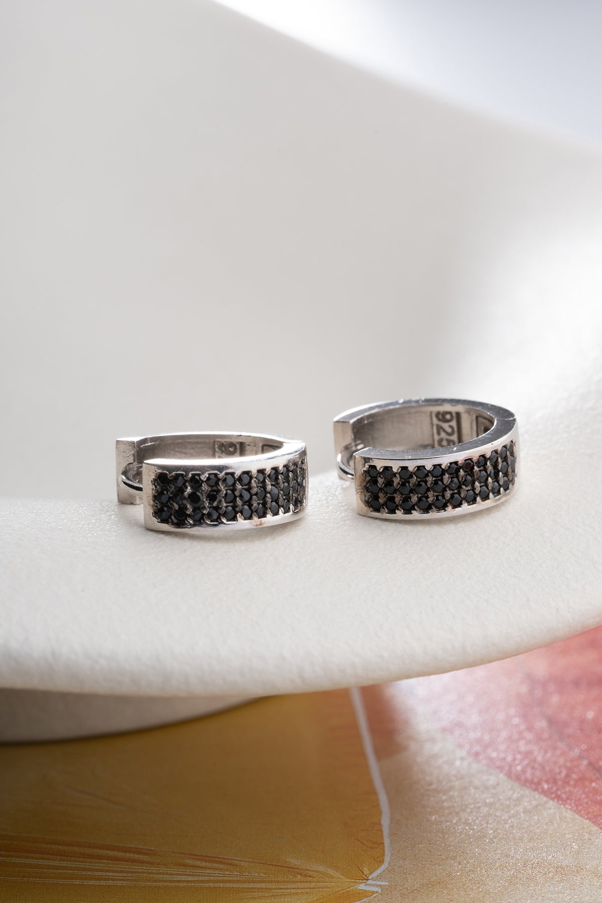 Black Pave Huggie Hoop Earrings