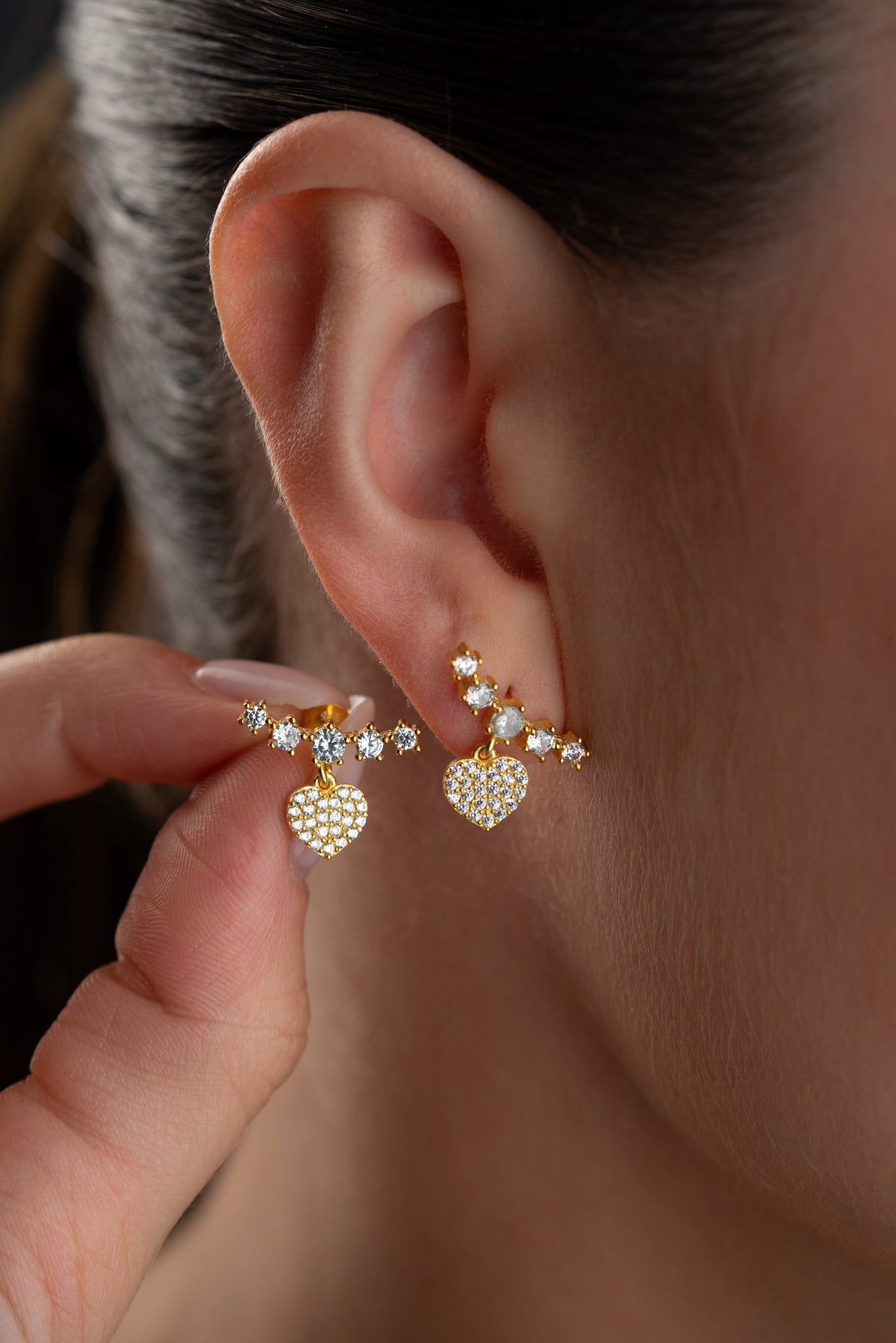 Crystal Bar and Heart Drop Earrings