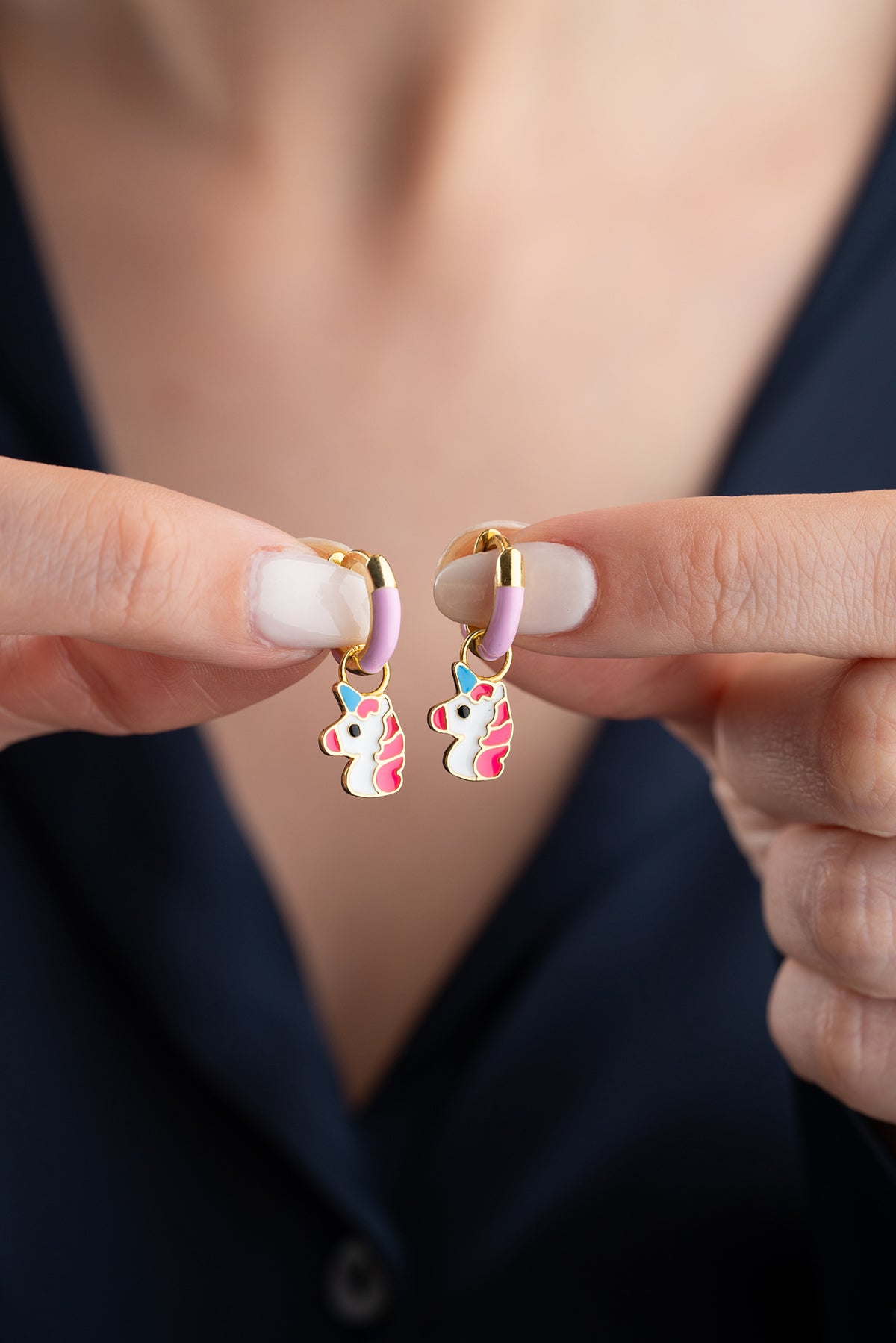 Unicorn Charm Huggie Hoop Earrings