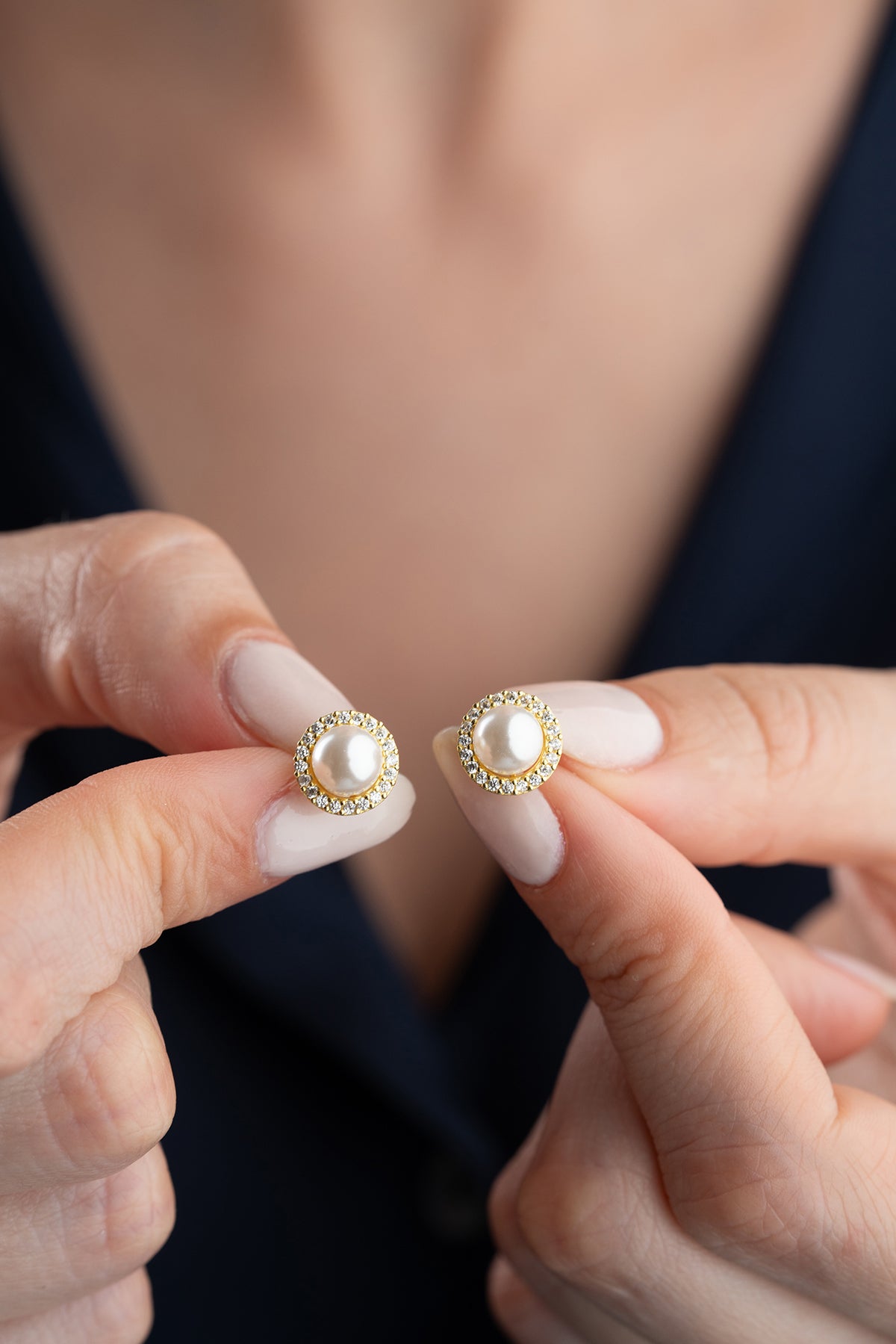 Pearl Halo Stud Earrings in Gold