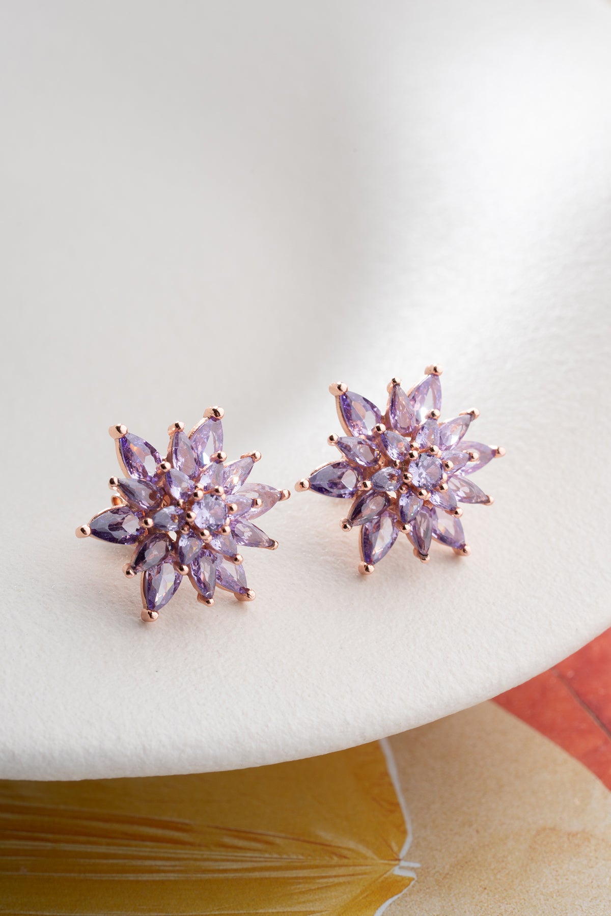 Purple Lotus Flower Stud Earrings