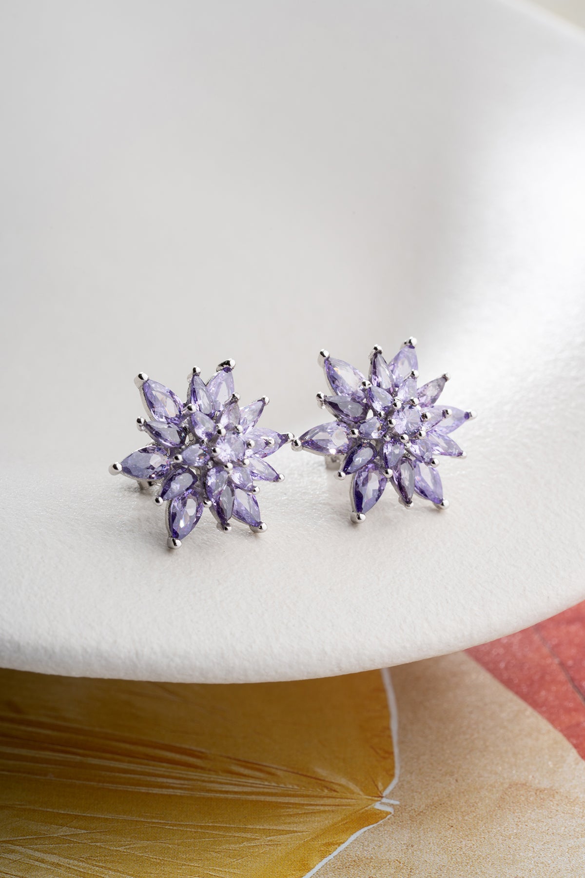Lavender Crystal Starburst Stud Earrings