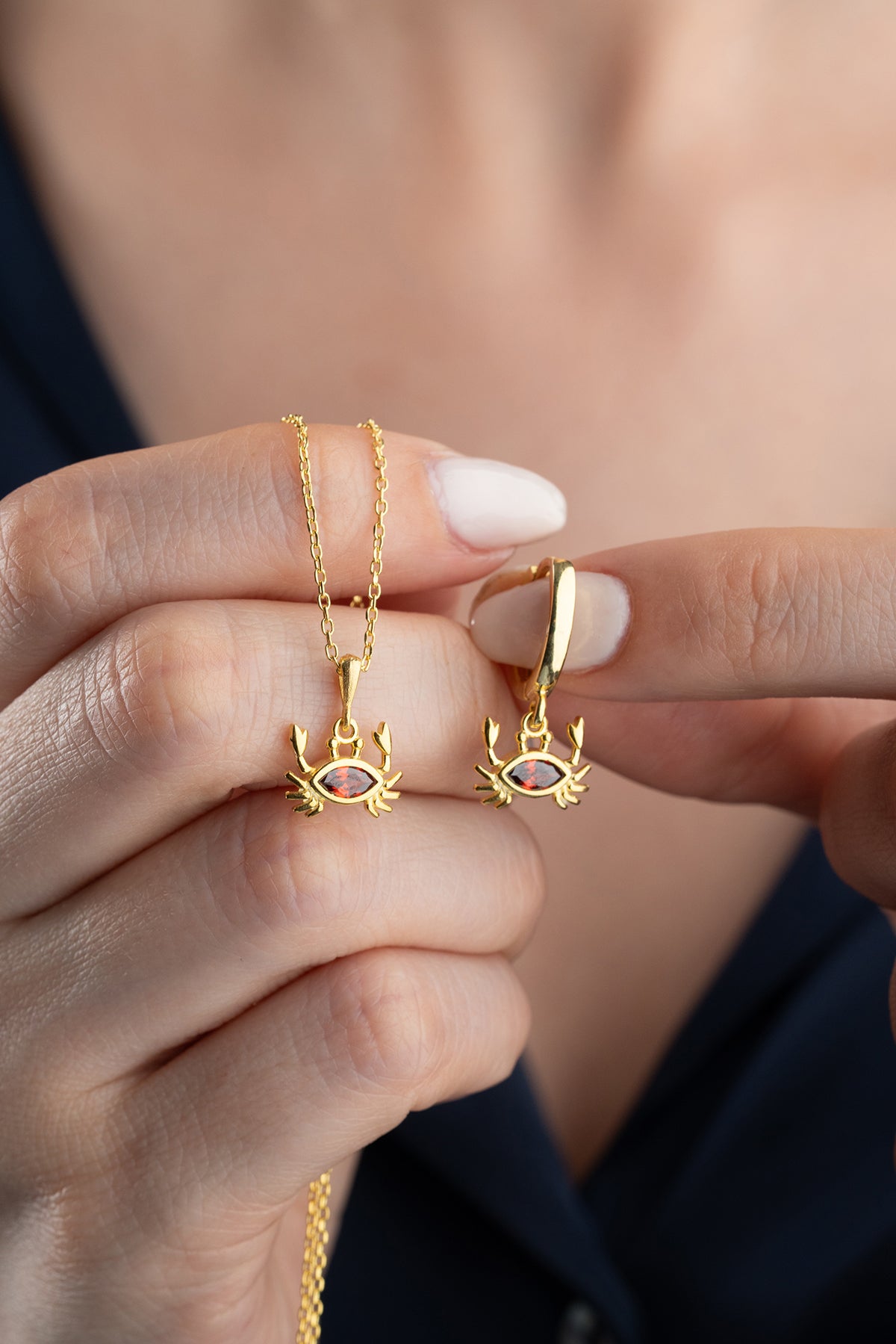 Crab Charm Necklace and Earring Set