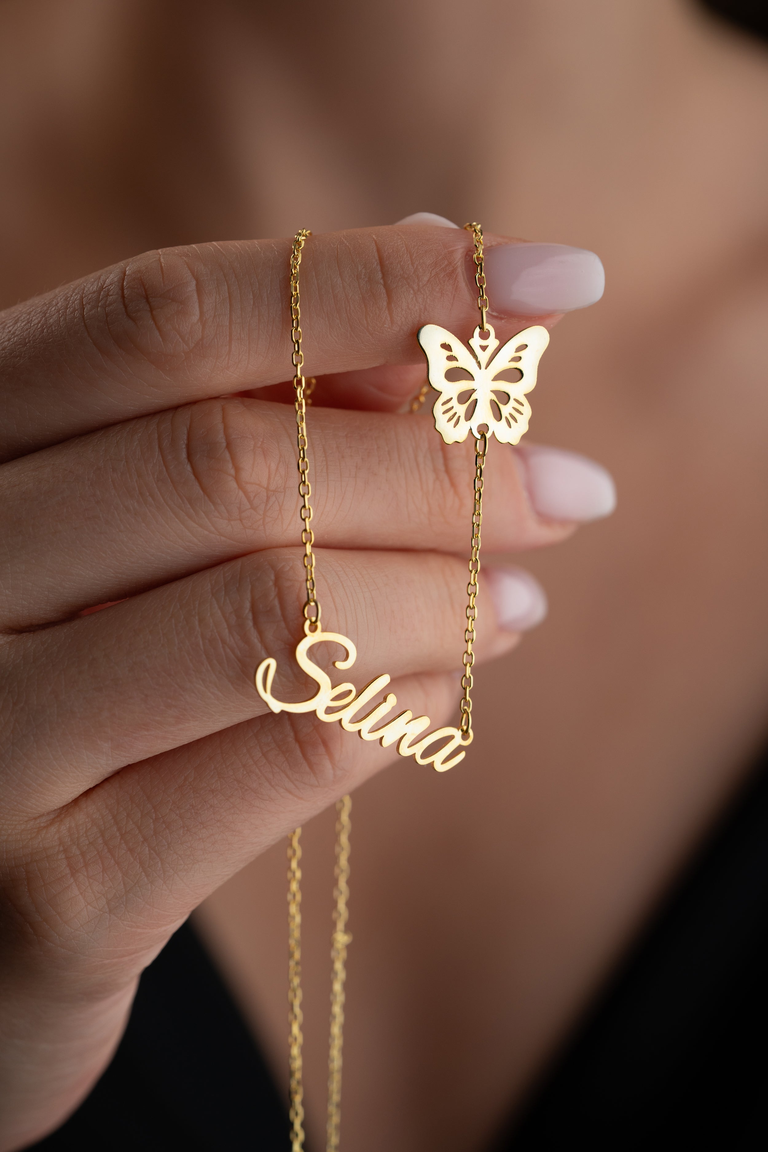 Custom Name Necklace with Butterfly Charm
