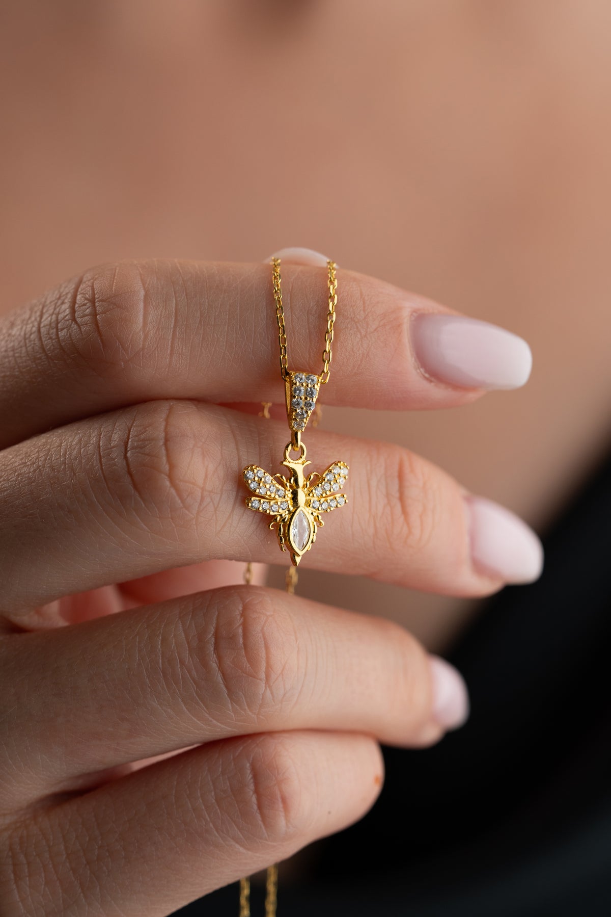 Pave Crystal Bee Pendant Necklace