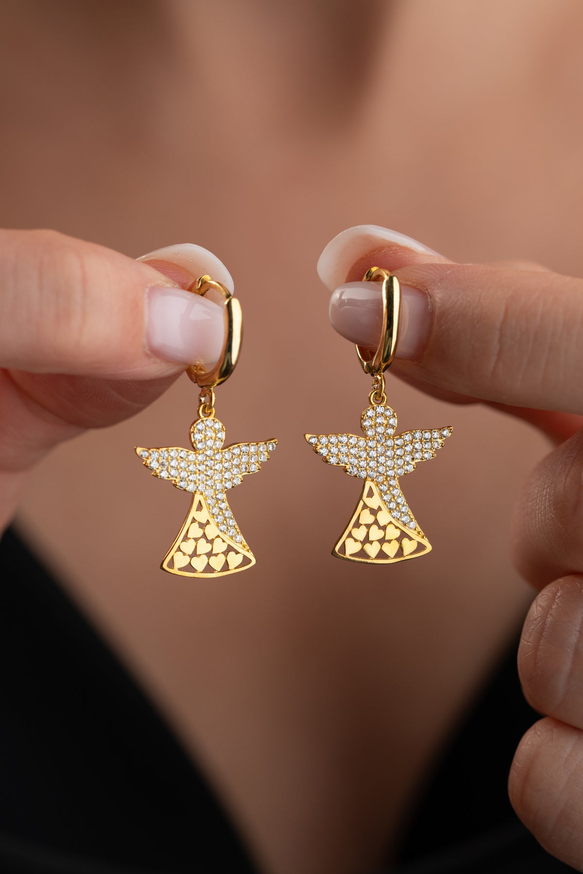 Gold Angel Charm Huggie Earrings
