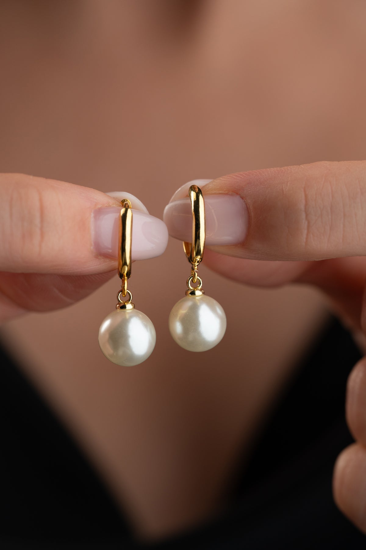 Pearl Drop Huggie Hoop Earrings