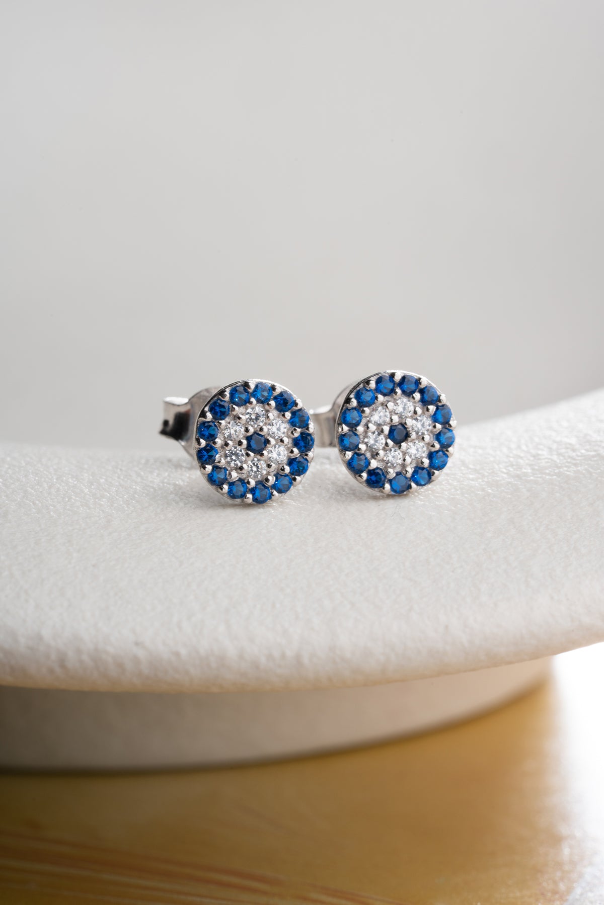 Pave Evil Eye Stud Earrings Silver